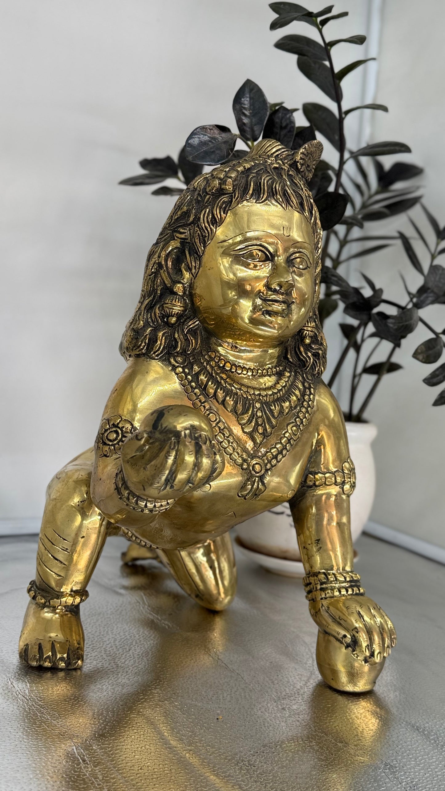 The Divine Child - Handcrafted Brass Bal Gopal (Laddu Gopal) Murti