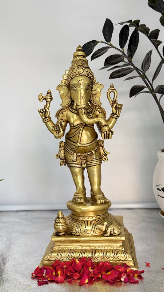 Exquisite Handcrafted Brass Standing Ganesha Idol – Remover of Obstacles & Harbinger of Prosperity