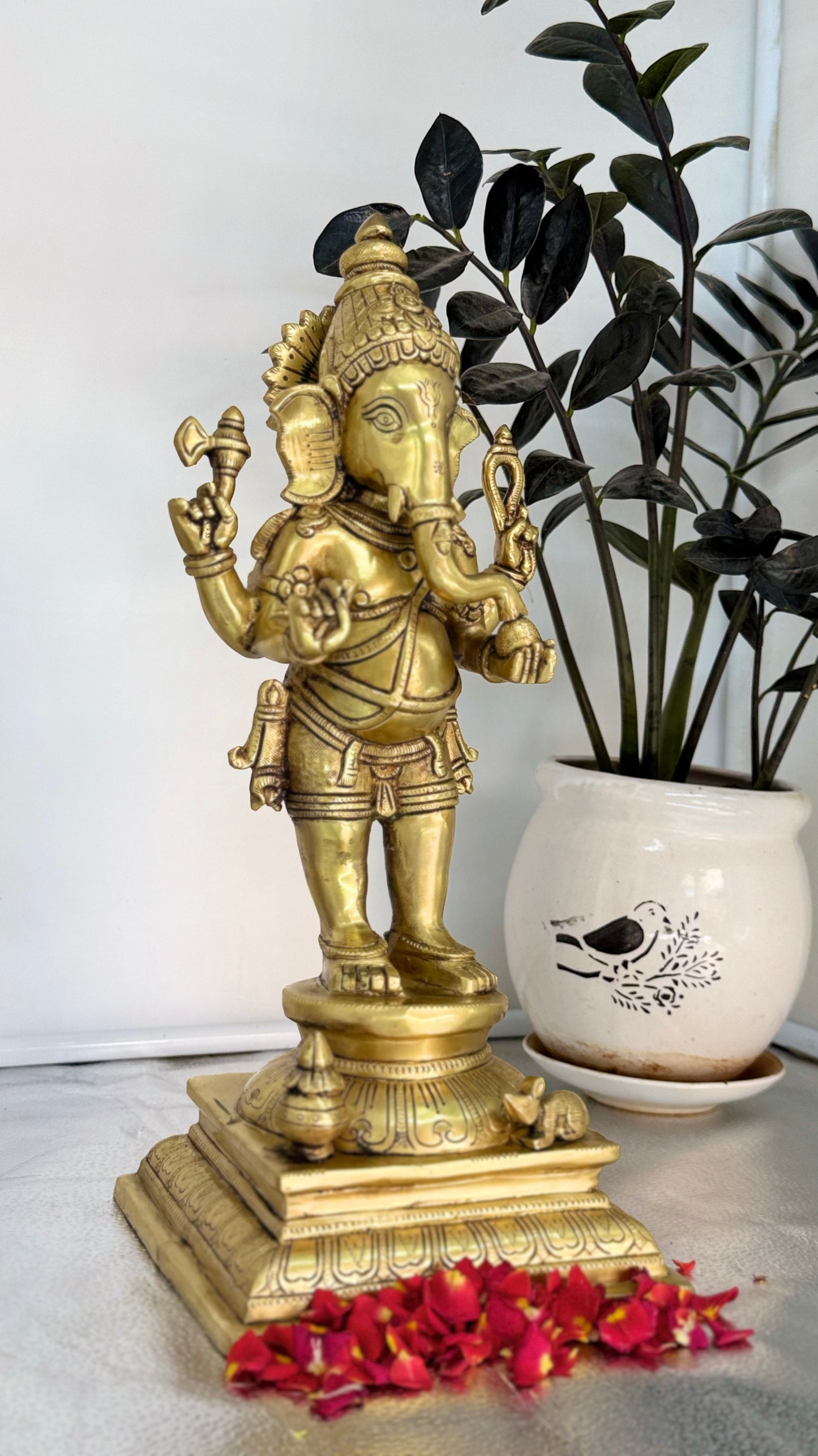 Exquisite Handcrafted Brass Standing Ganesha Idol – Remover of Obstacles & Harbinger of Prosperity