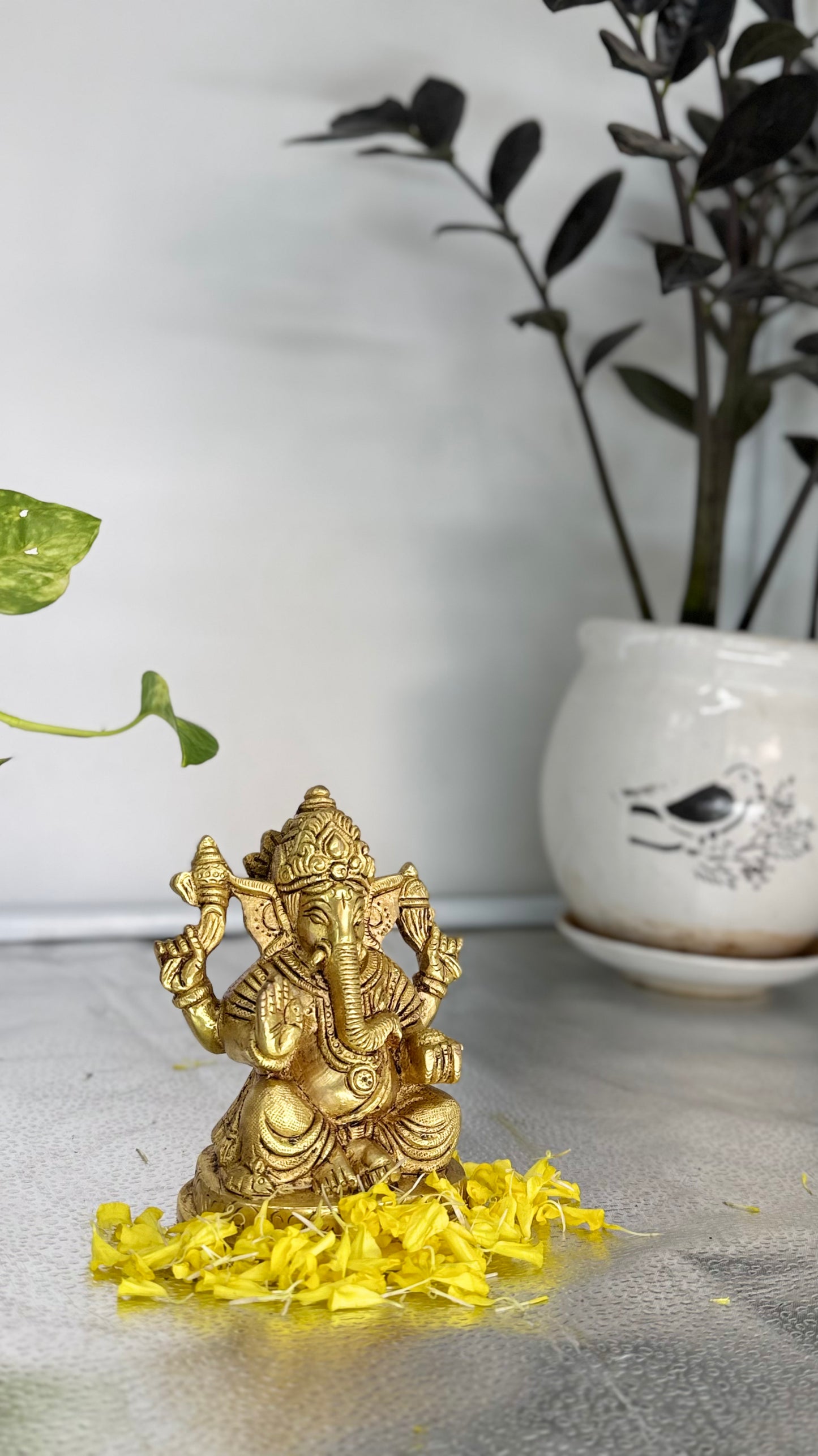 Charming Brass Seated Ganesha Idol - Symbol of Wisdom and Good Fortune