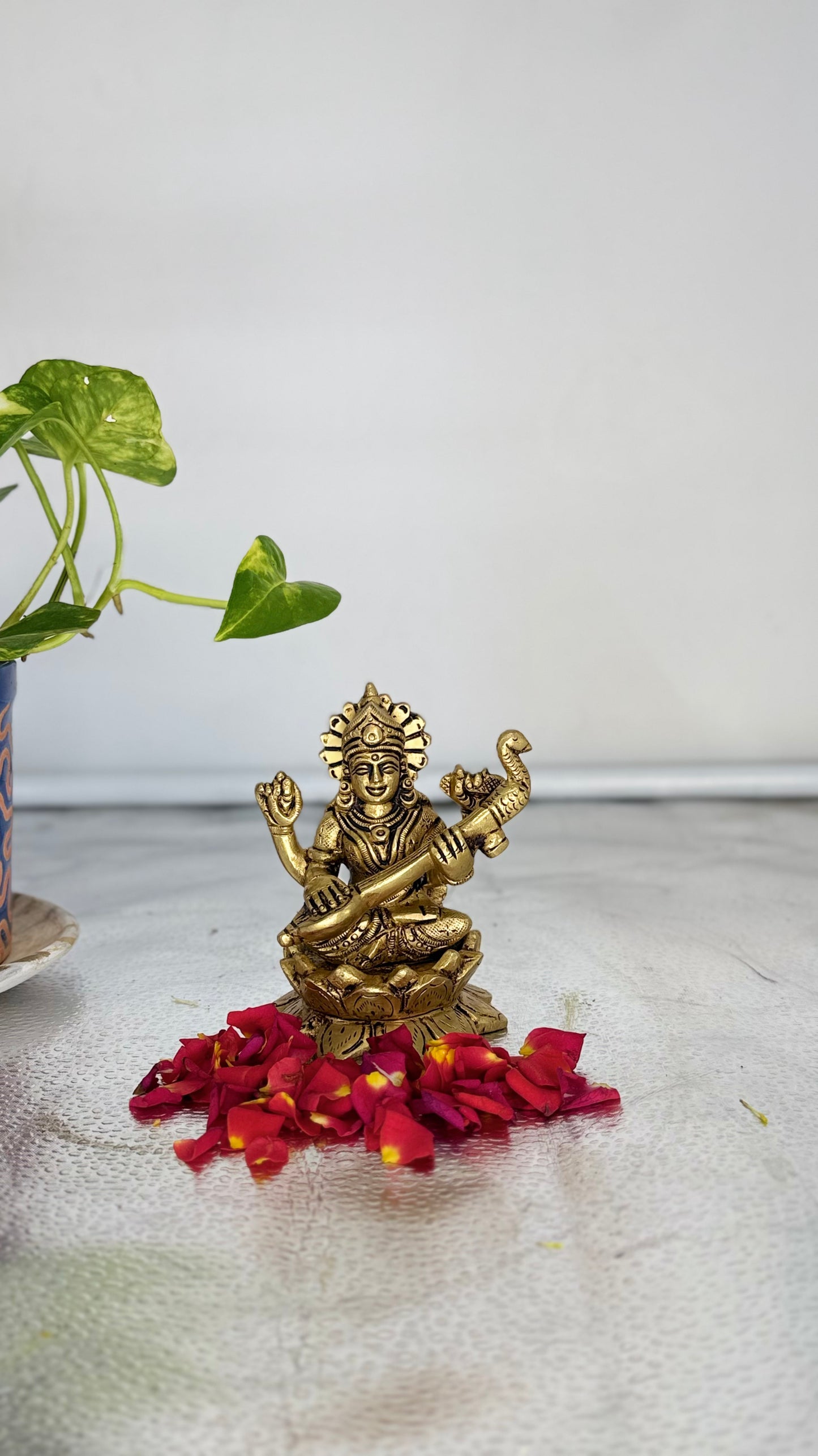 Exquisite Brass Goddess Saraswati Statue
