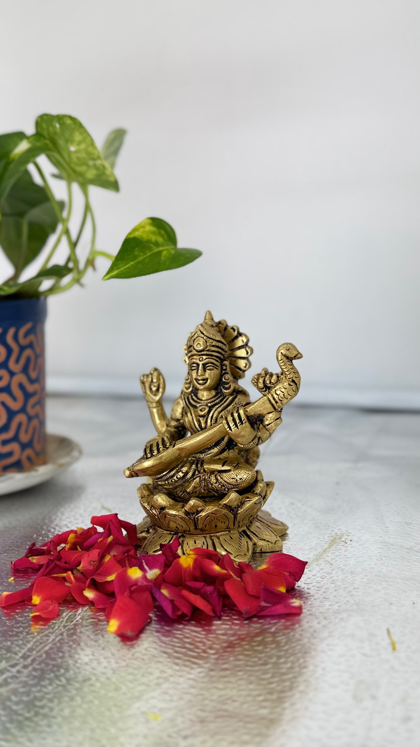 Exquisite Brass Goddess Saraswati Statue