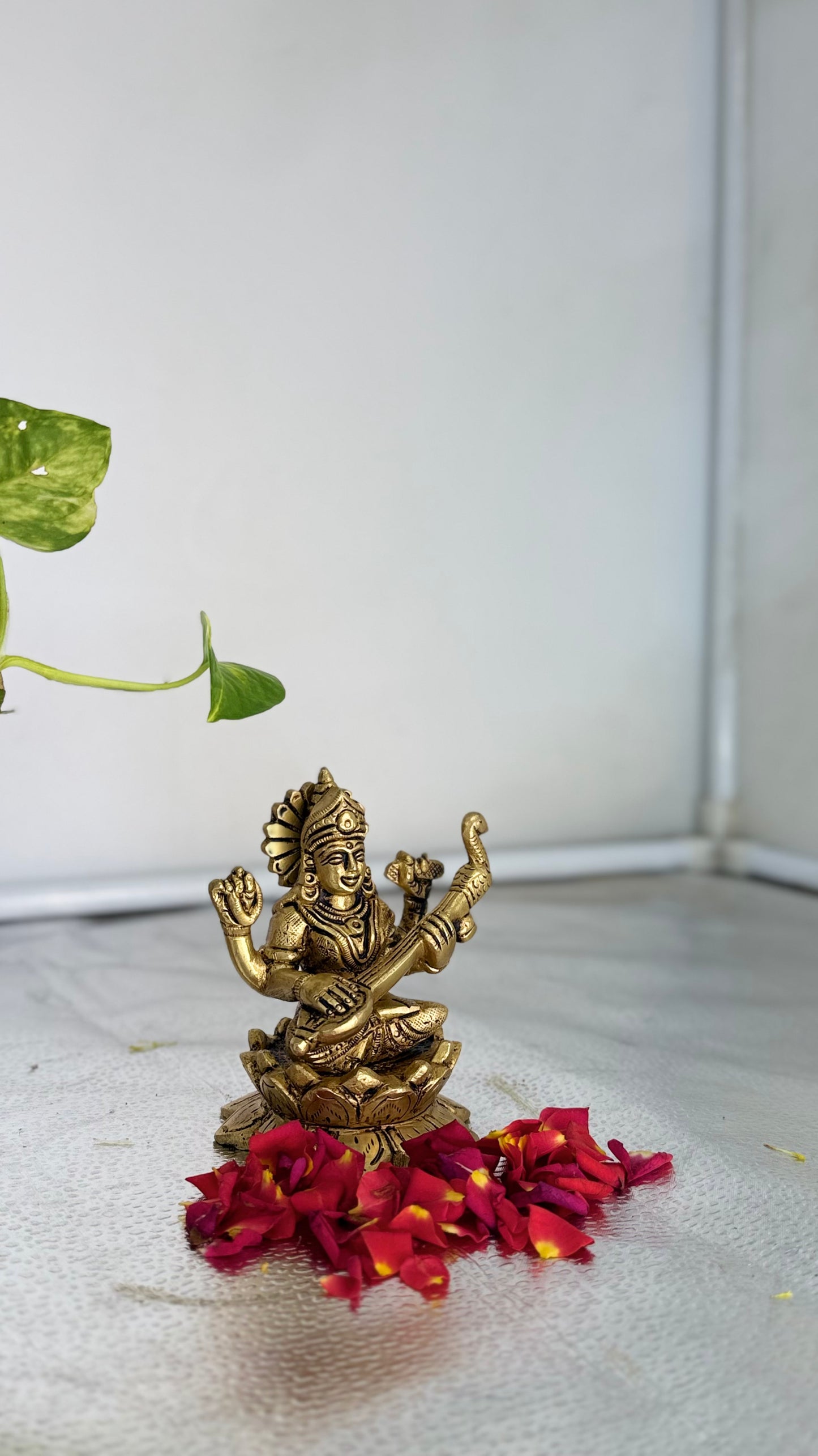 Exquisite Brass Goddess Saraswati Statue