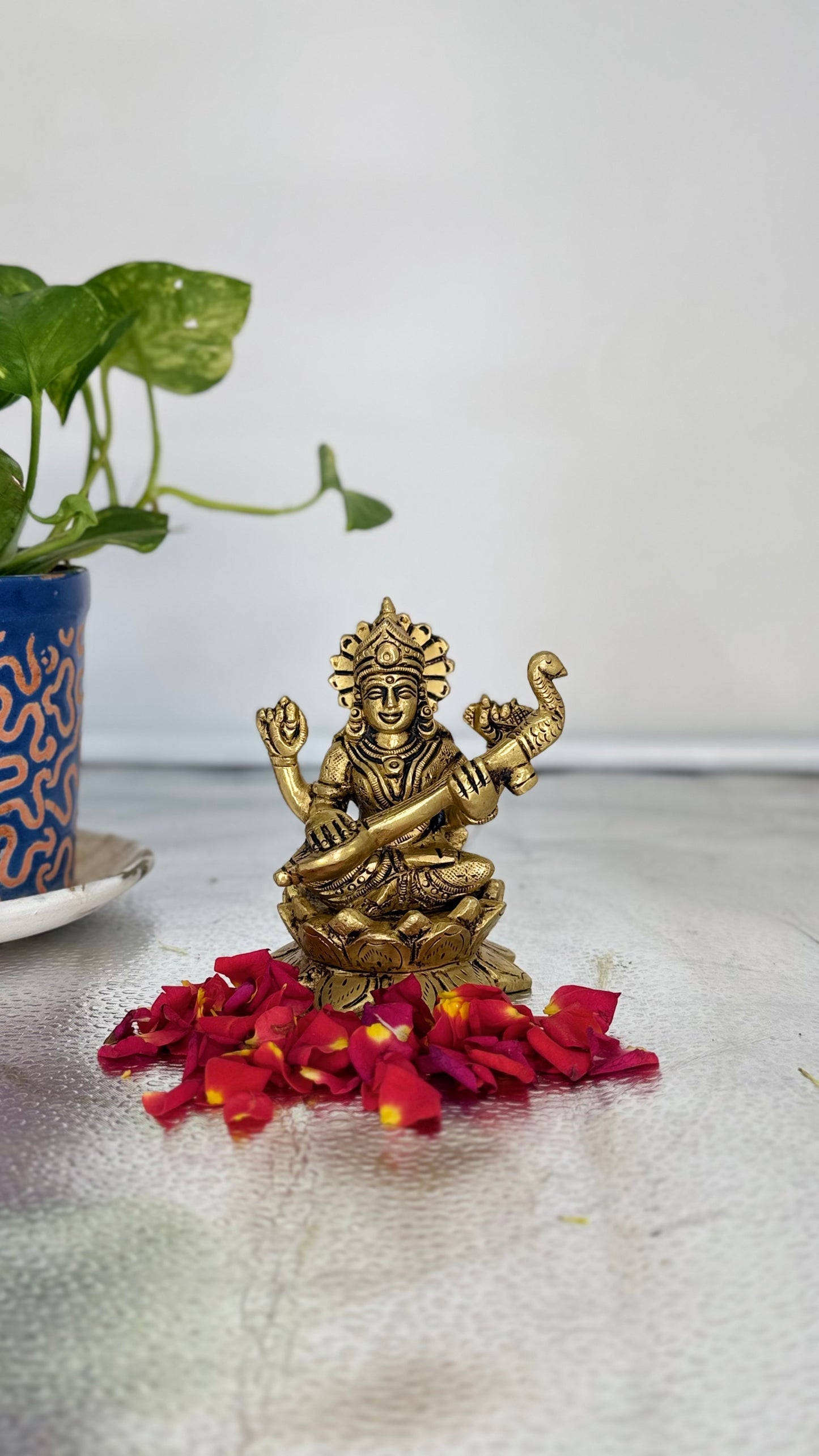 Exquisite Brass Goddess Saraswati Statue