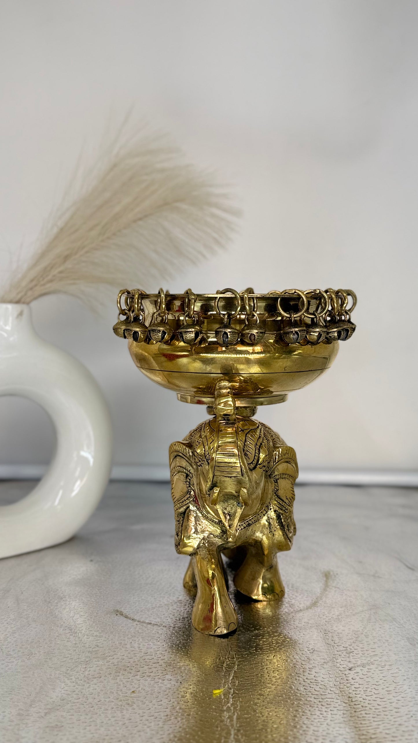 Handcrafted Brass Elephant Urli Bowl - Decorative Centerpiece