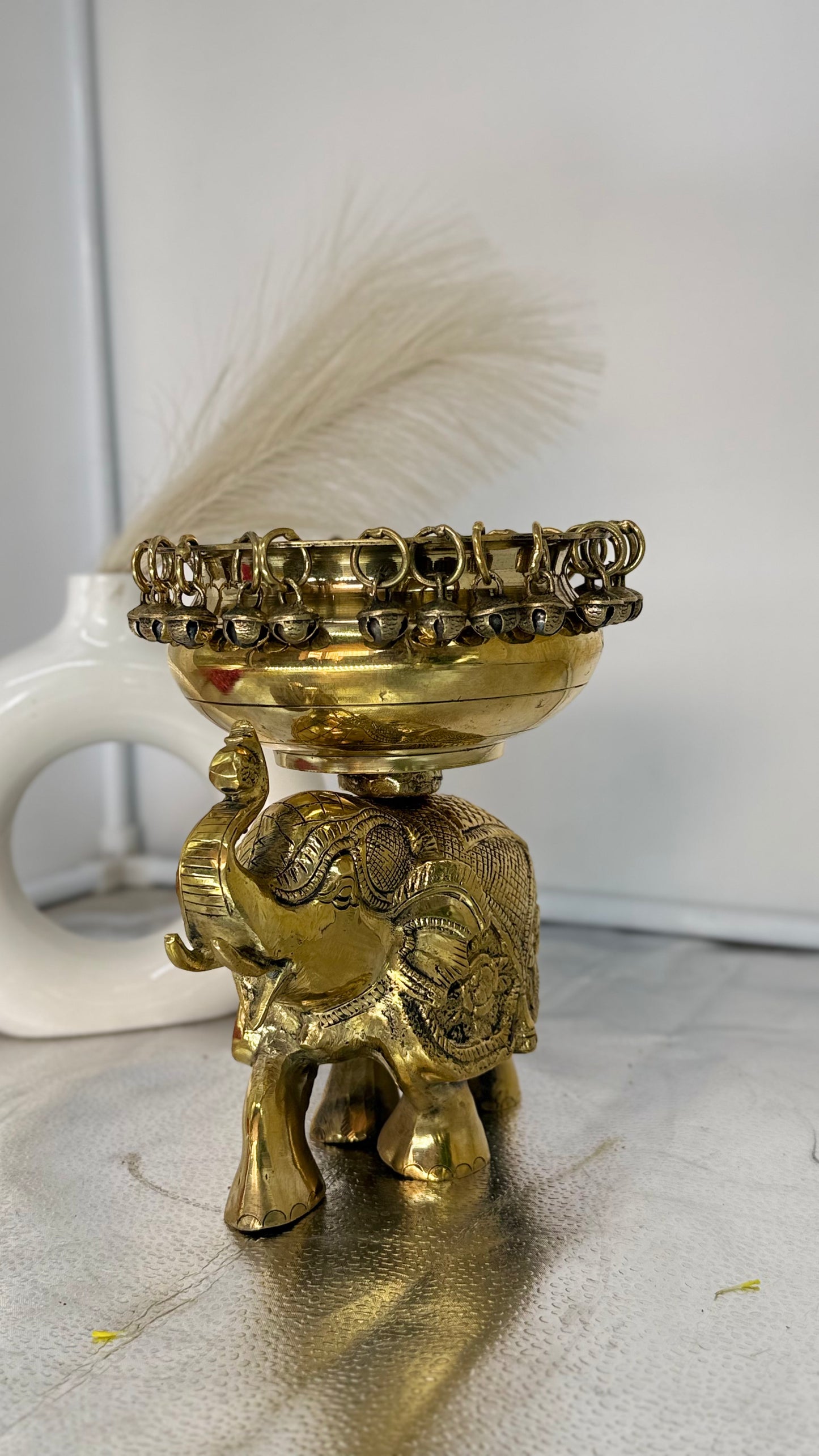 Handcrafted Brass Elephant Urli Bowl - Decorative Centerpiece