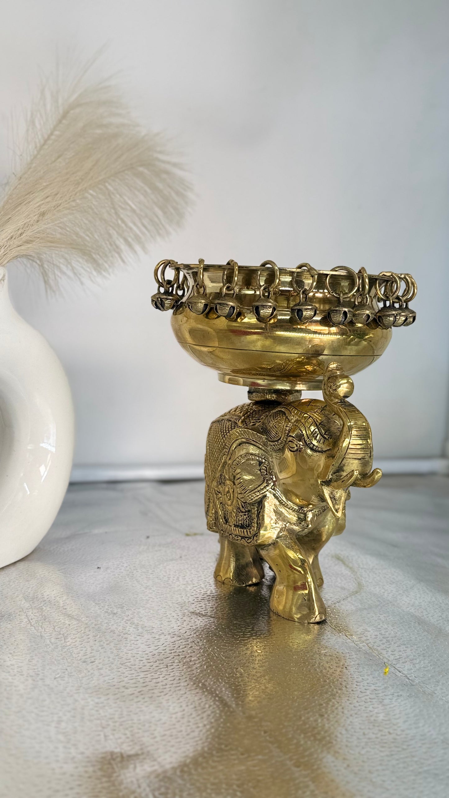 Handcrafted Brass Elephant Urli Bowl - Decorative Centerpiece