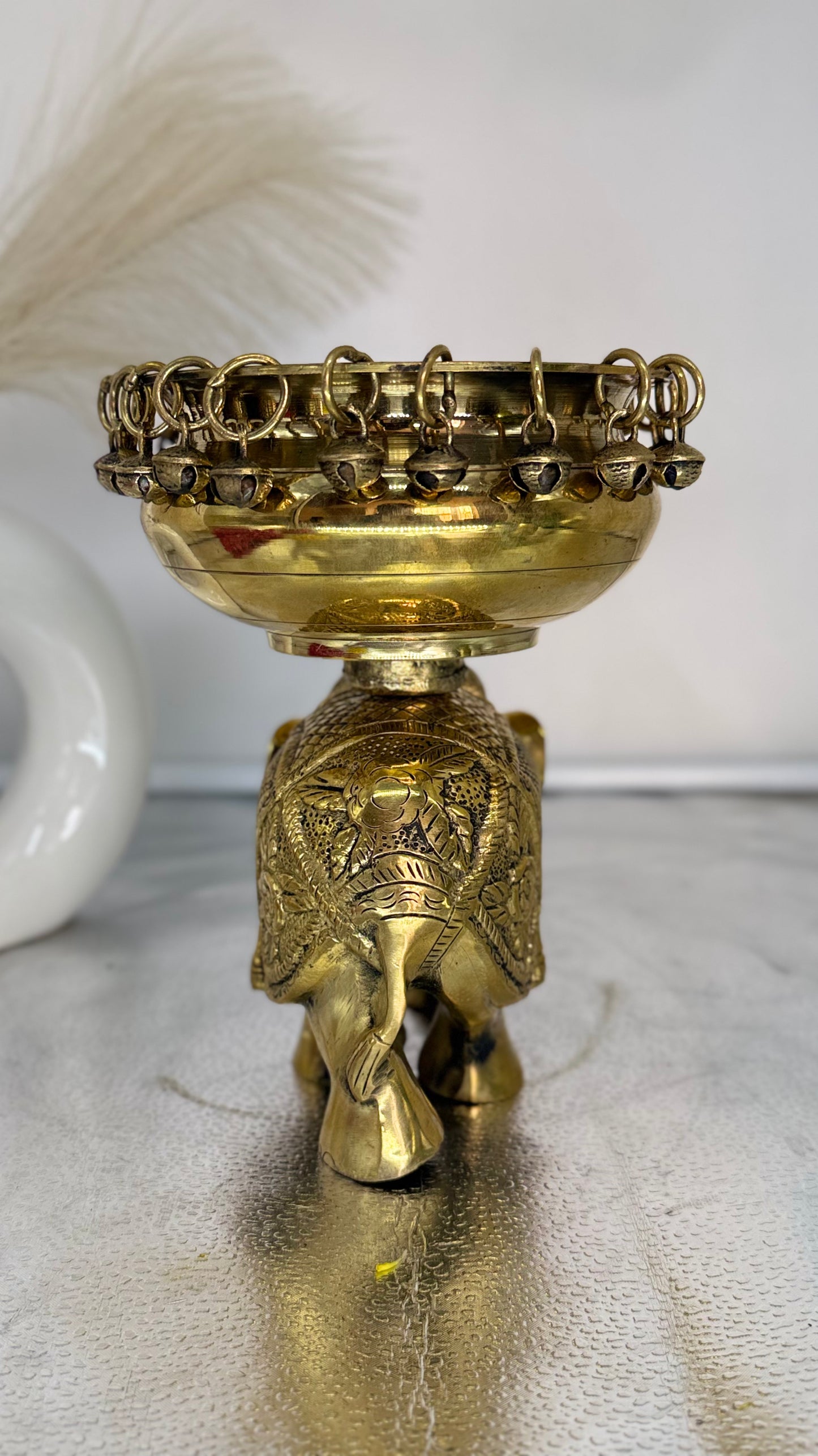 Handcrafted Brass Elephant Urli Bowl - Decorative Centerpiece