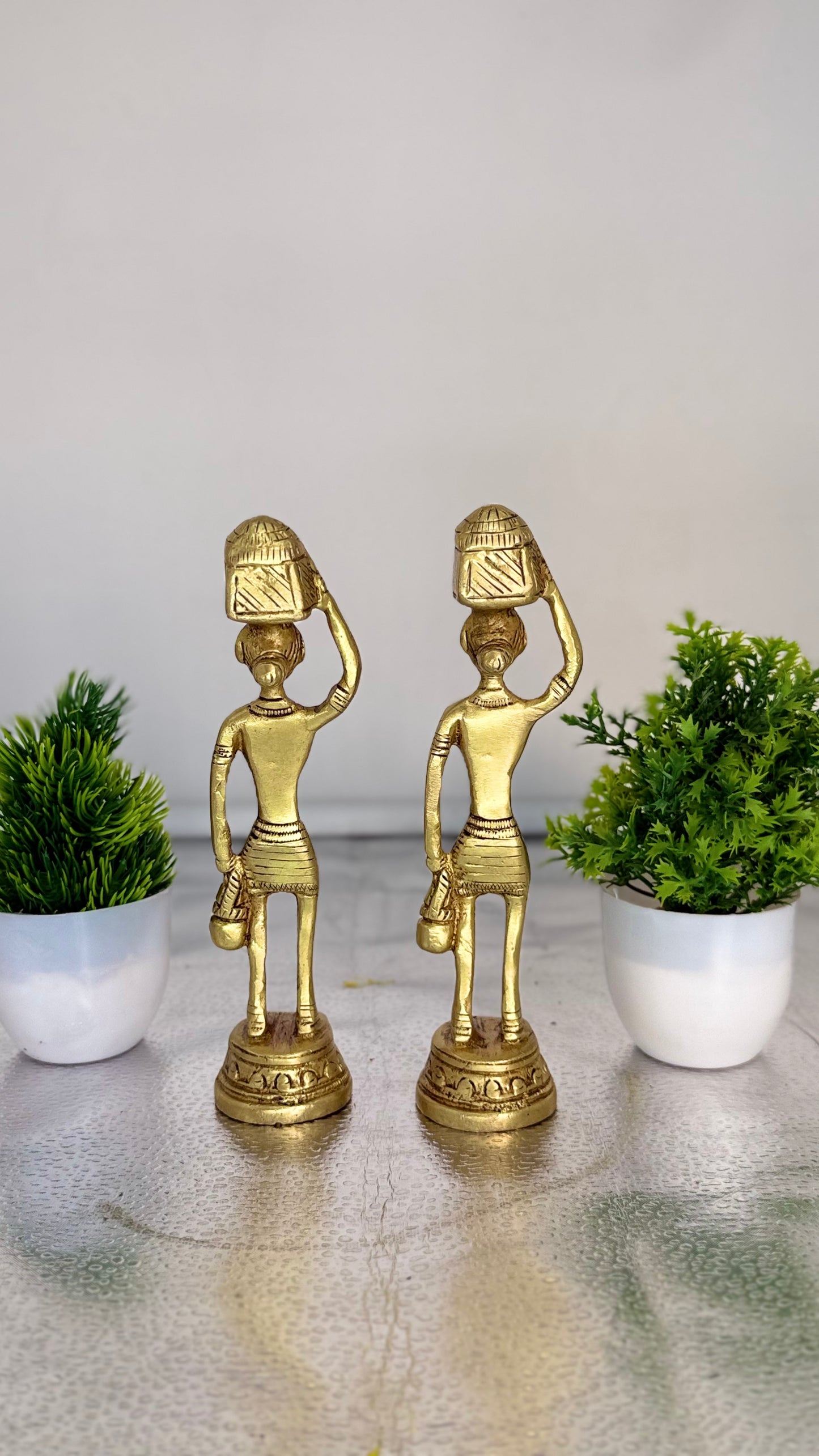 Handcrafted Brass Tribal Figurines - Set of Two
