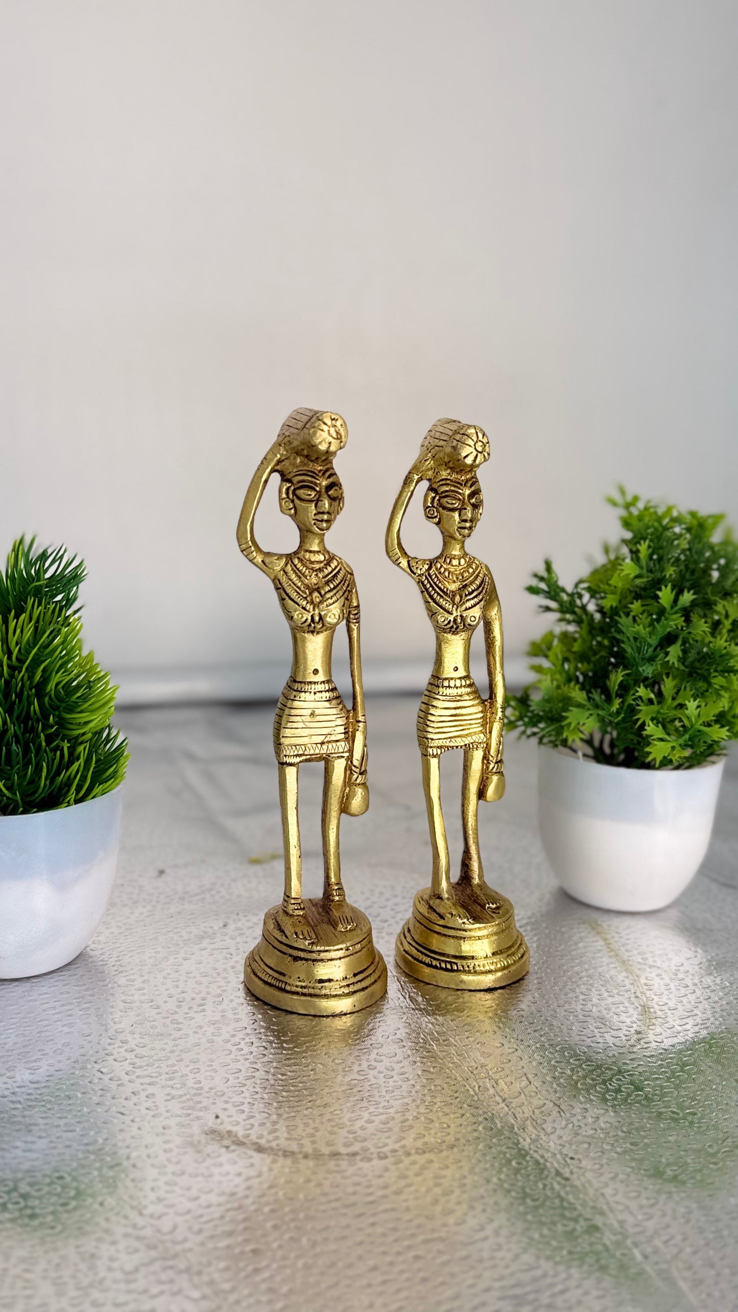 Handcrafted Brass Tribal Figurines - Set of Two