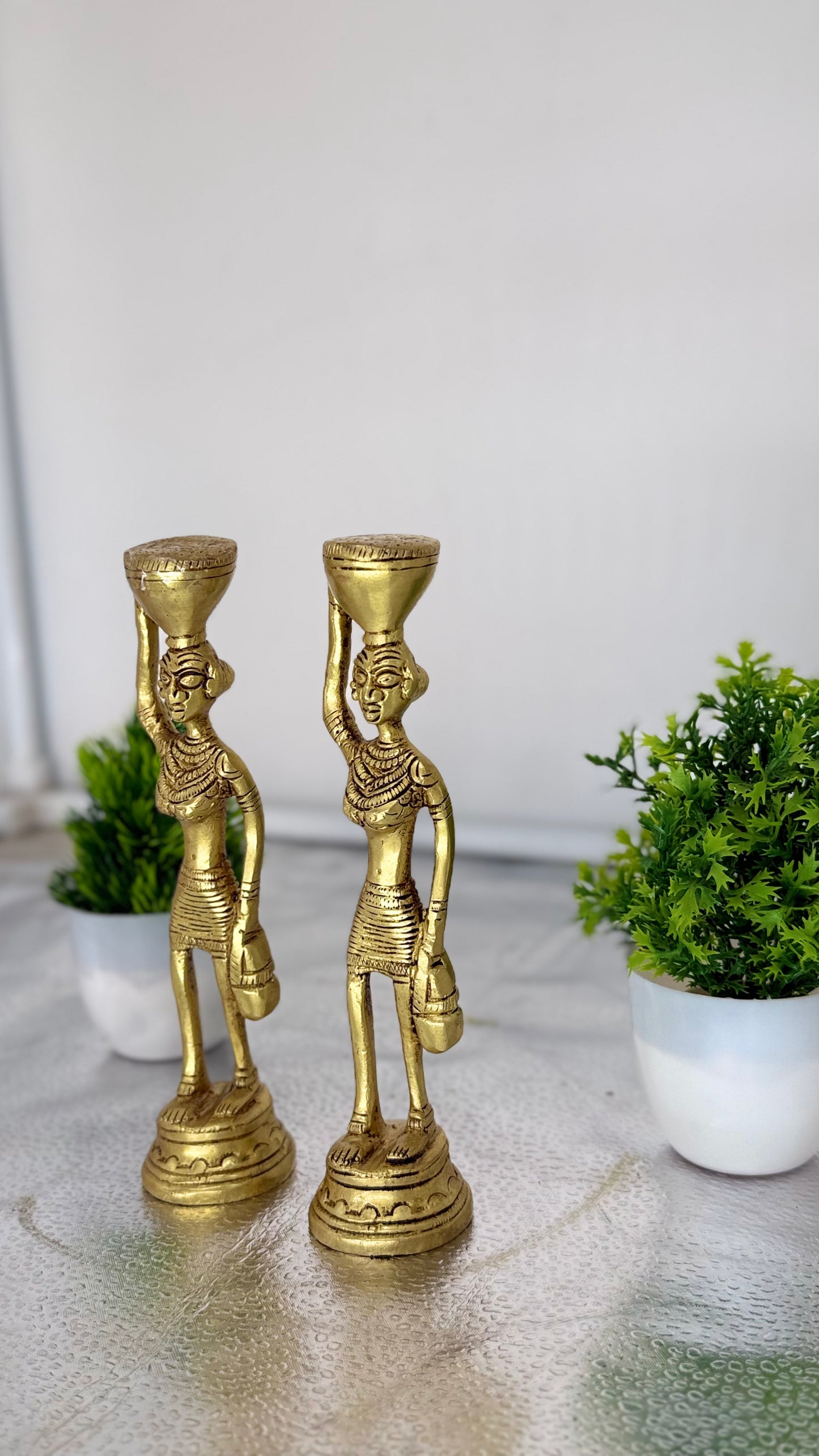 Handcrafted Brass Tribal Figurines - Set of Two