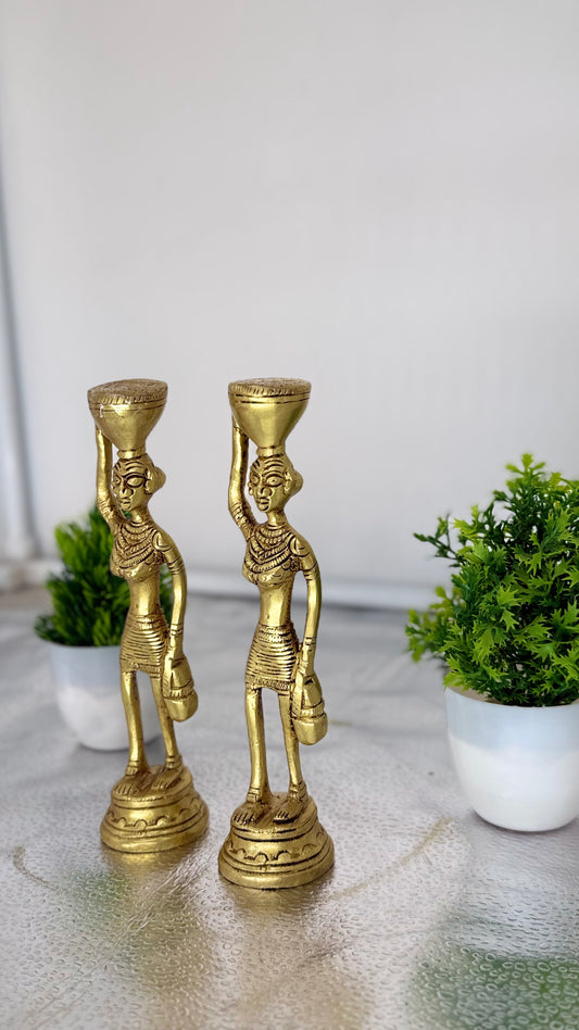 Handcrafted Brass Tribal Figurines - Set of Two