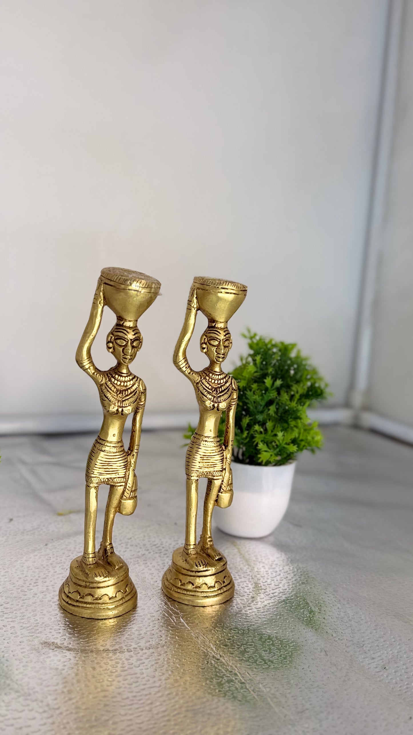 Handcrafted Brass Tribal Figurines - Set of Two