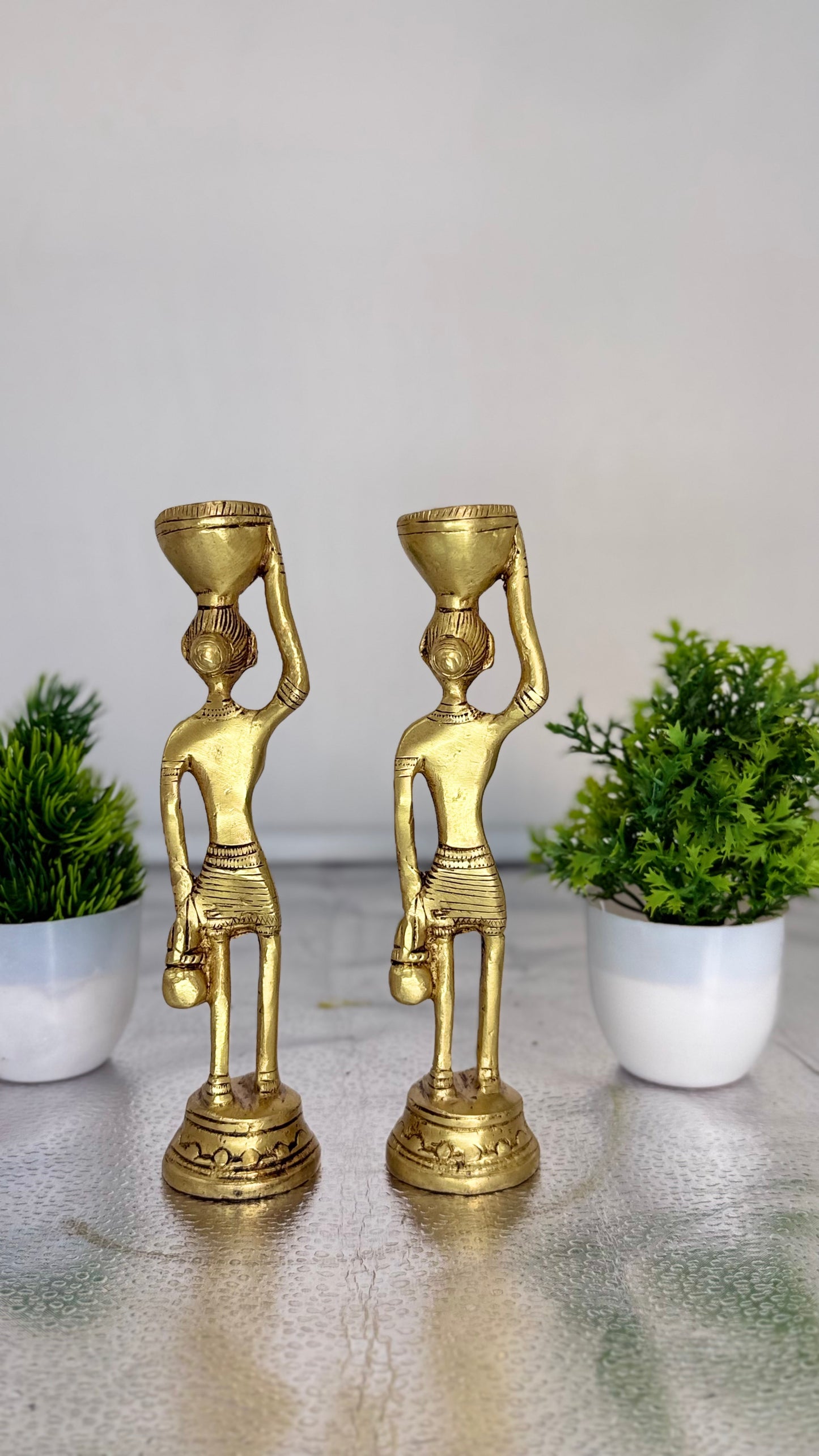 Handcrafted Brass Tribal Figurines - Set of Two
