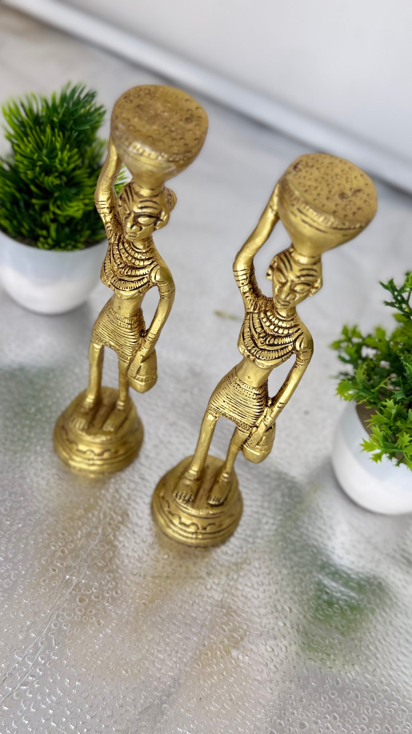 Handcrafted Brass Tribal Figurines - Set of Two