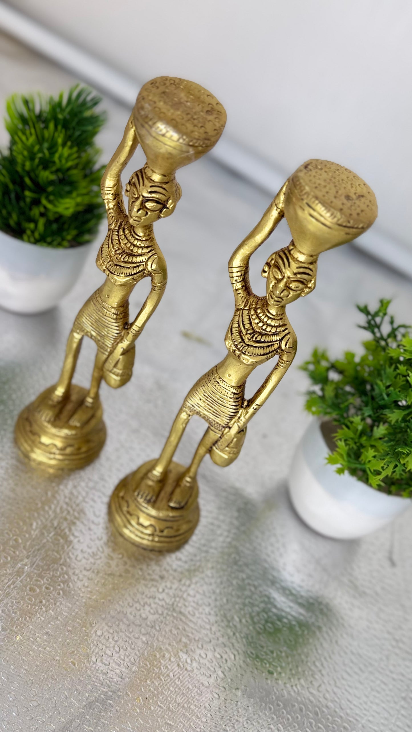 Handcrafted Brass Tribal Figurines - Set of Two