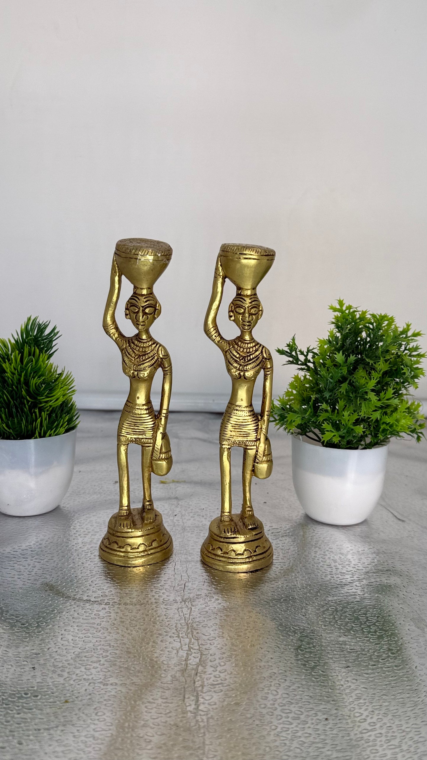 Handcrafted Brass Tribal Figurines - Set of Two