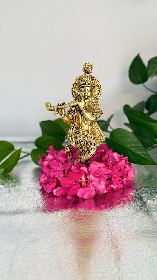 Exquisite brass statue of Lord Krishna
