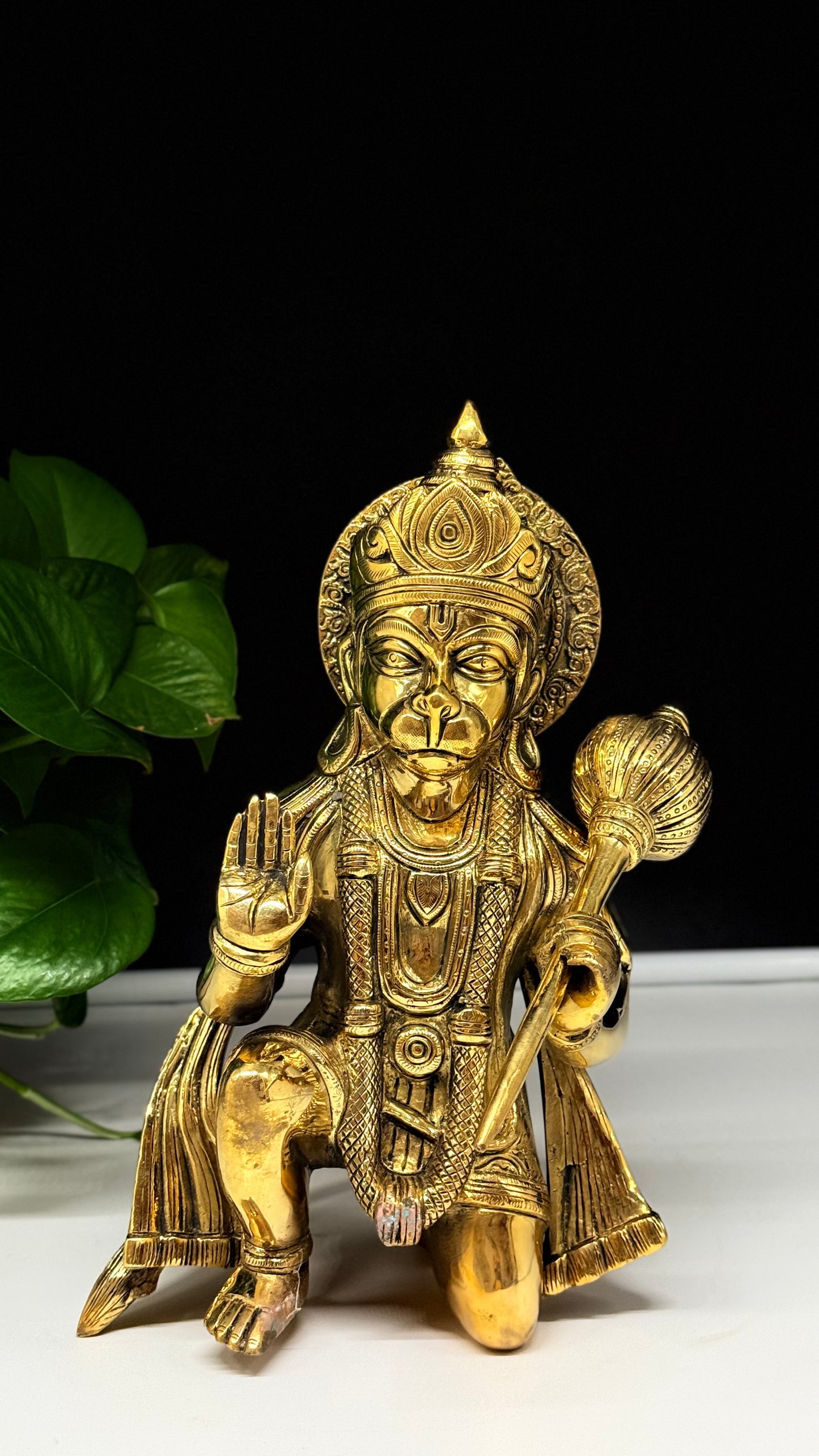 Serene Brass Sitting Hanuman Statue - Bestower of Blessings and Strength