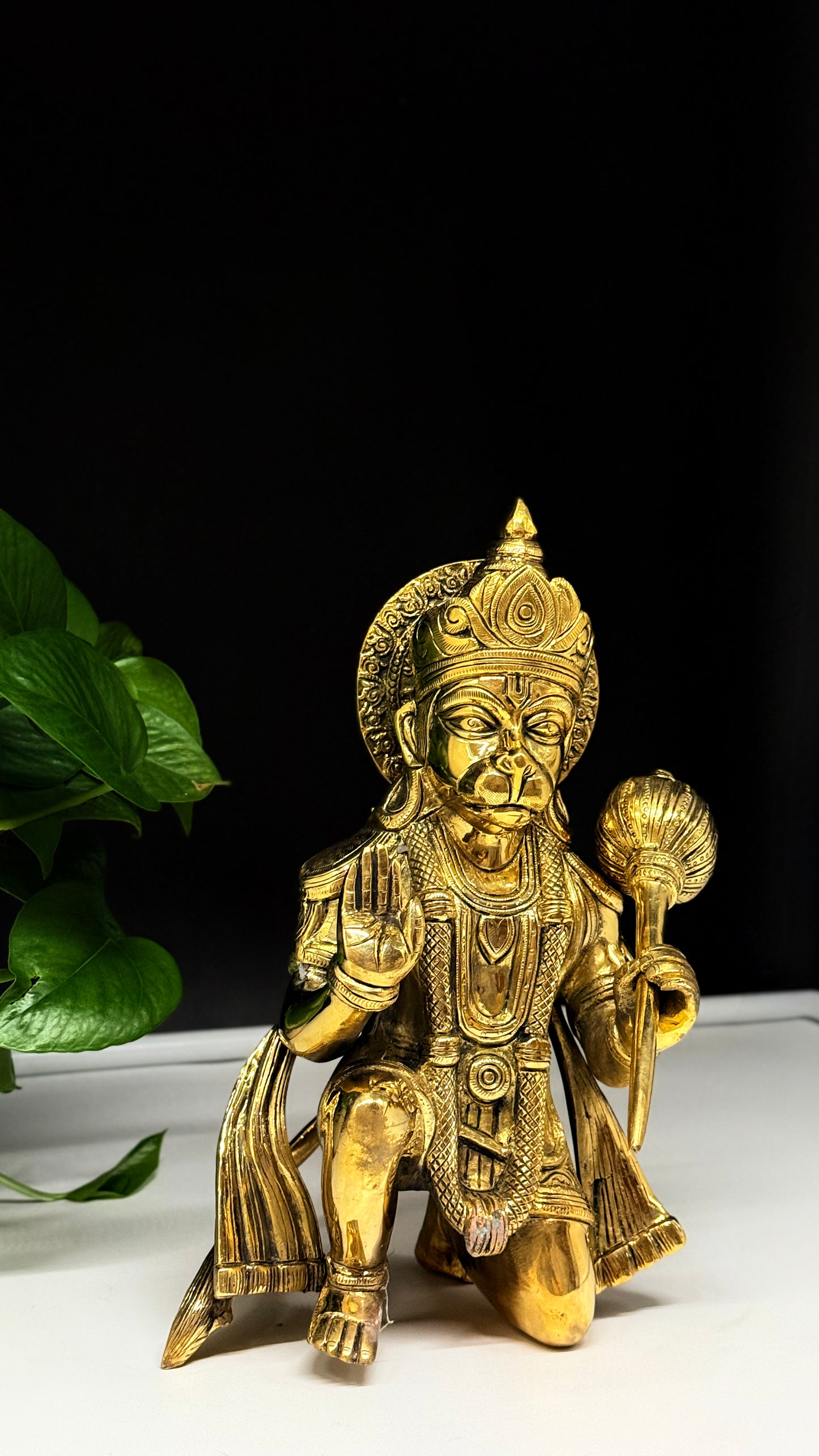 Serene Brass Sitting Hanuman Statue - Bestower of Blessings and Strength