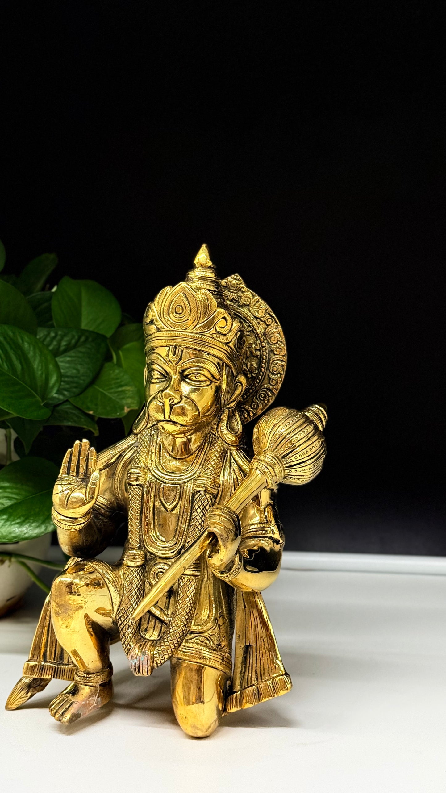 Serene Brass Sitting Hanuman Statue - Bestower of Blessings and Strength
