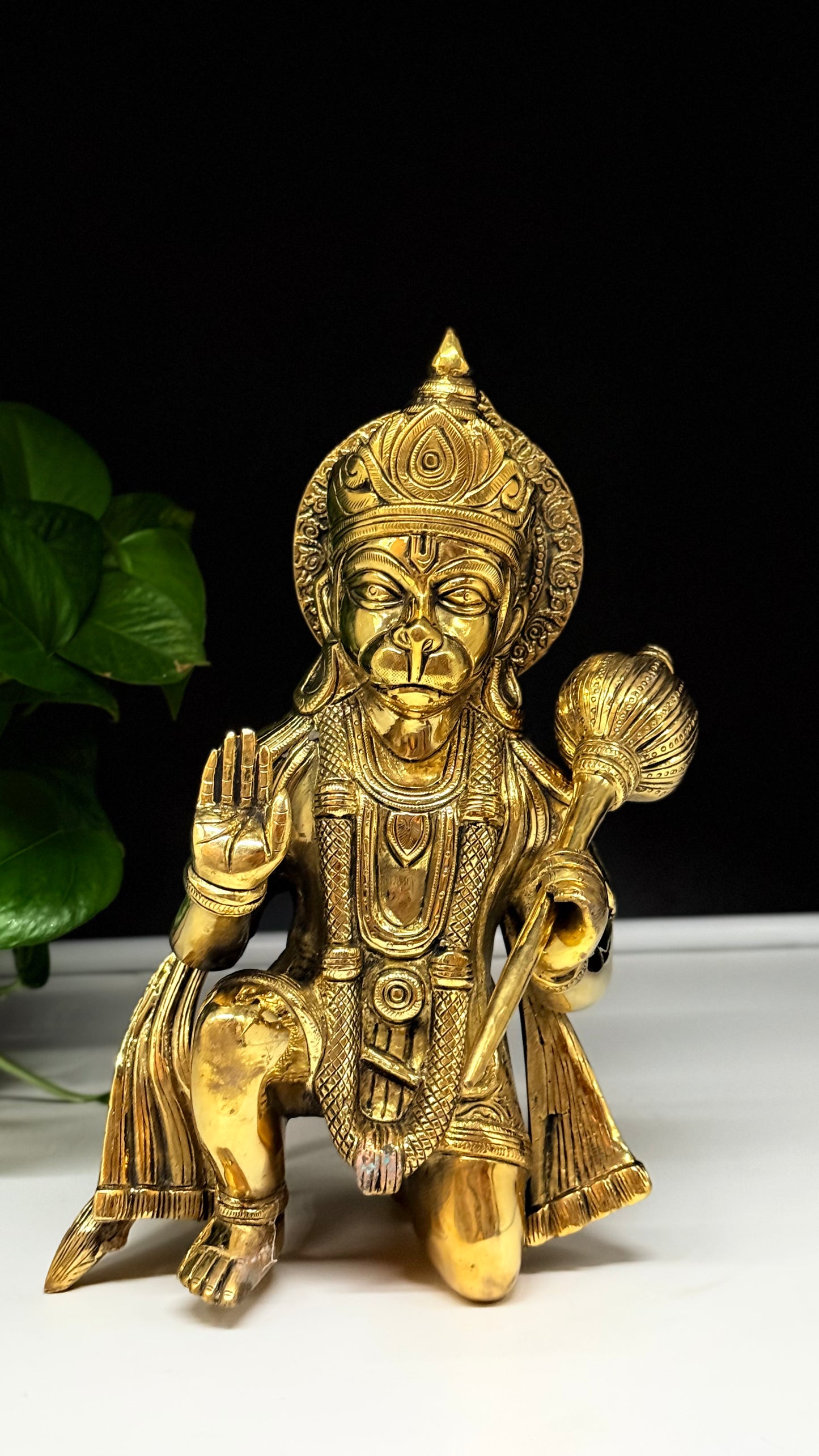 Serene Brass Sitting Hanuman Statue - Bestower of Blessings and Strength