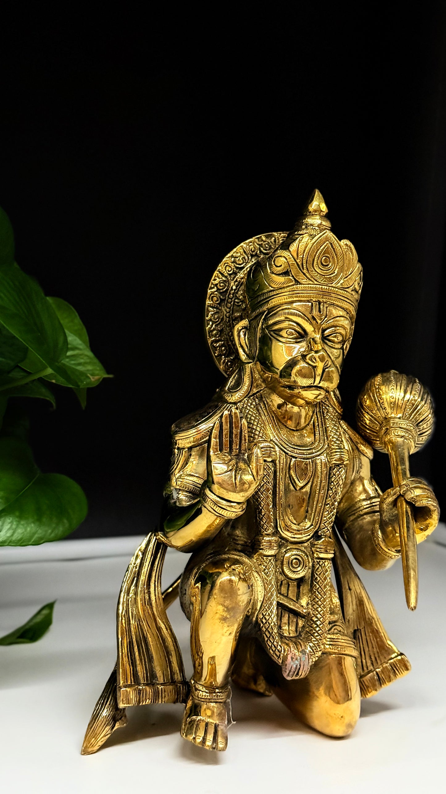 Serene Brass Sitting Hanuman Statue - Bestower of Blessings and Strength