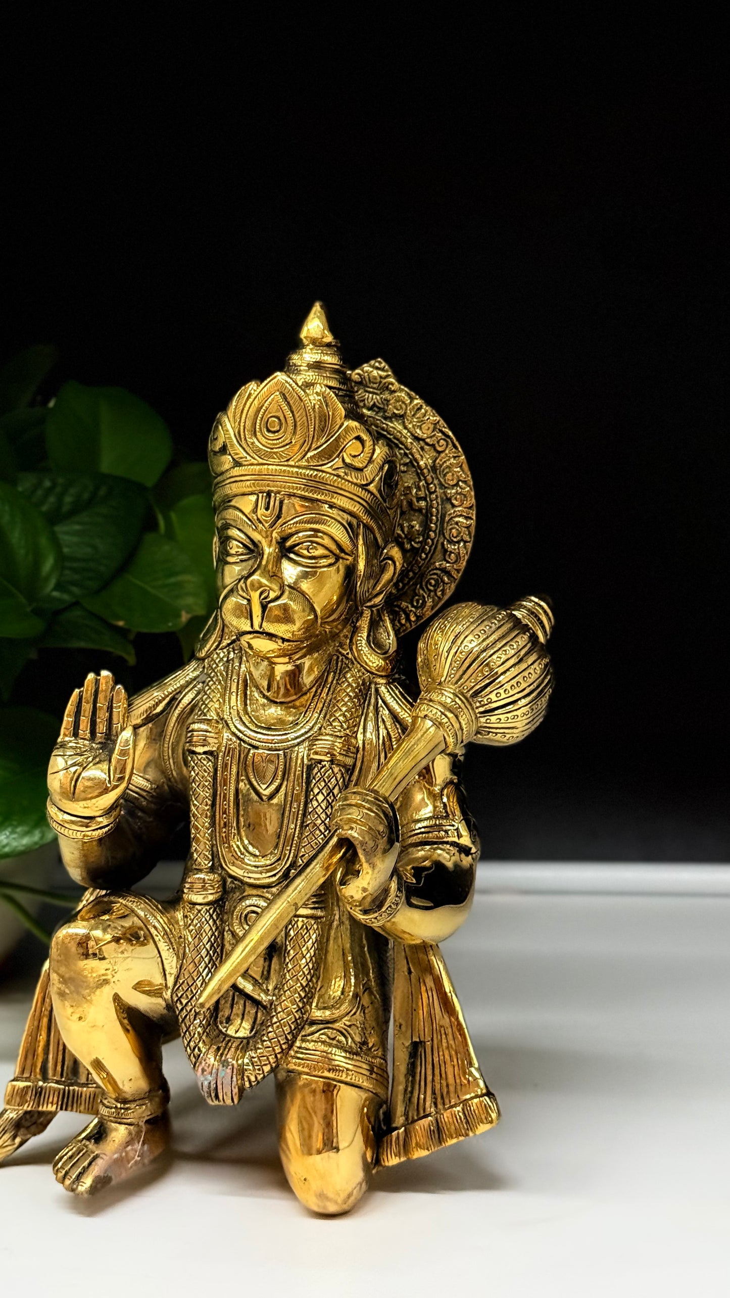 Serene Brass Sitting Hanuman Statue - Bestower of Blessings and Strength
