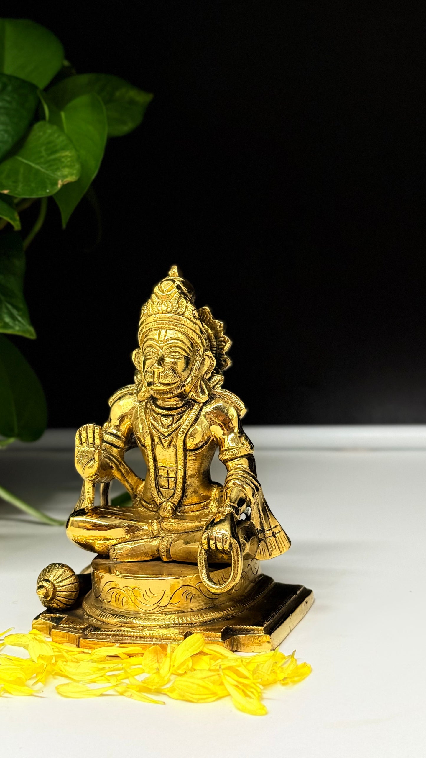 Handcrafted Brass Sitting Hanuman Idol - Meditation & Devotion