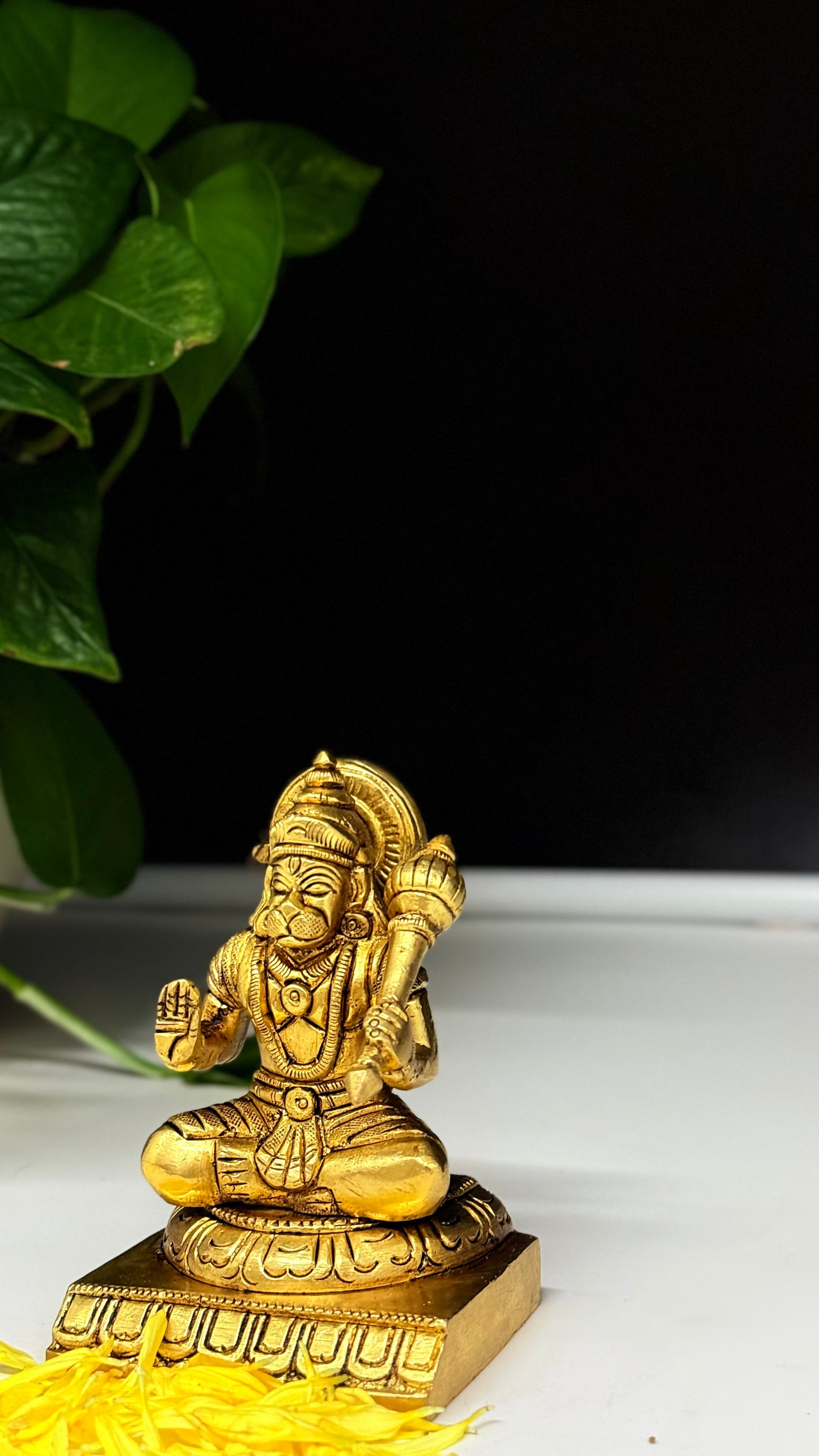Handcrafted Brass Sitting Hanuman with Gada - Divine Protector