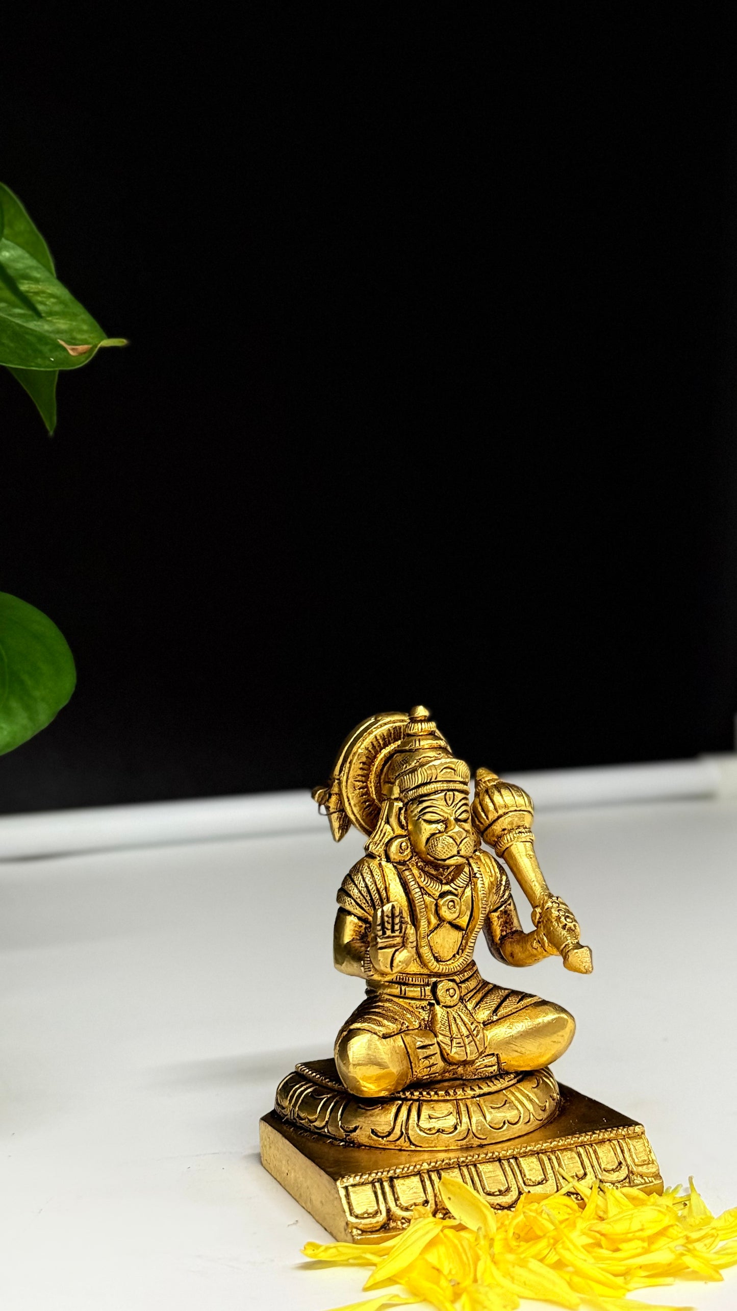 Handcrafted Brass Sitting Hanuman with Gada - Divine Protector