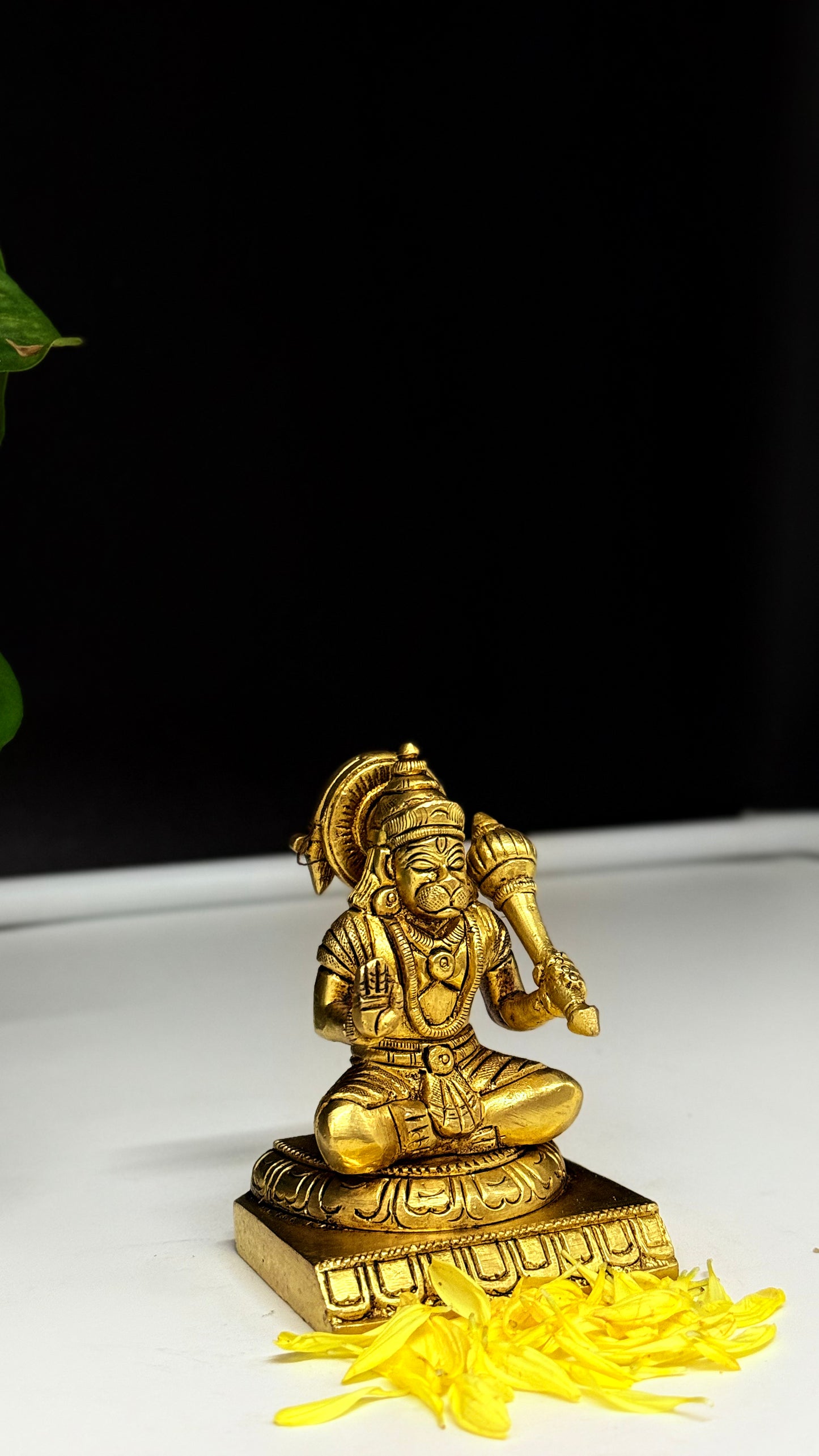 Handcrafted Brass Sitting Hanuman with Gada - Divine Protector