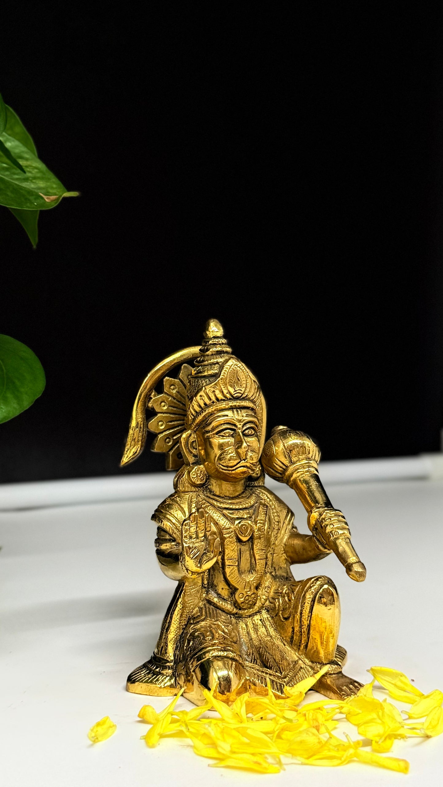 Handcrafted Brass Sitting Hanuman in Blessing Pose - Abhaya Mudra Idol
