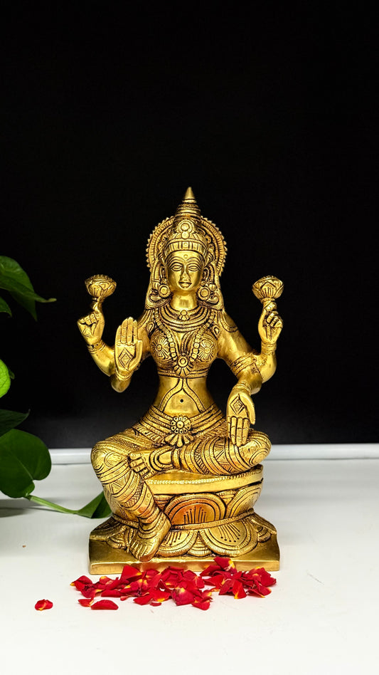Handcrafted Brass Lakshmi Murti on Lotus Throne - For Abundance, Puja & Vastu