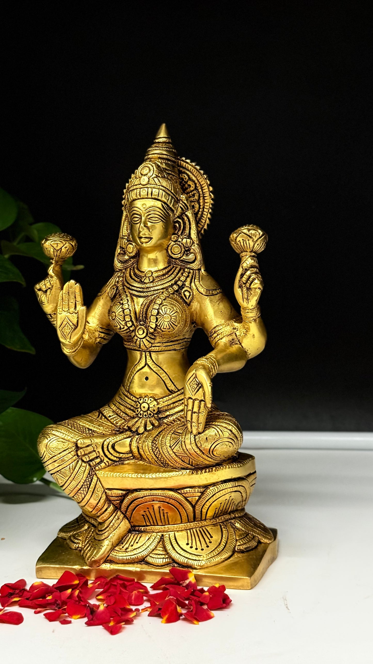 Handcrafted Brass Lakshmi Murti on Lotus Throne - For Abundance, Puja & Vastu