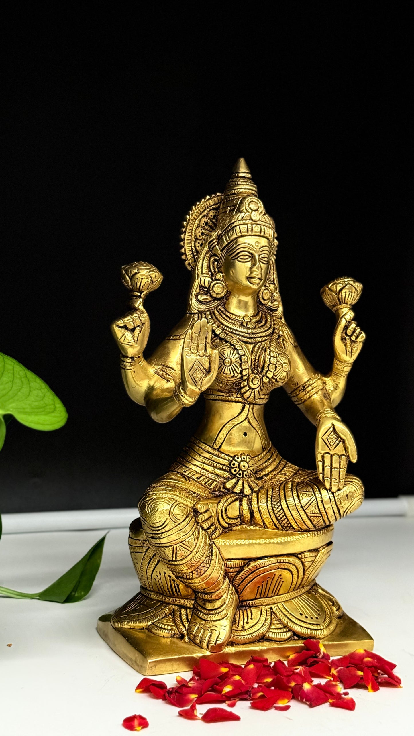 Handcrafted Brass Lakshmi Murti on Lotus Throne - For Abundance, Puja & Vastu