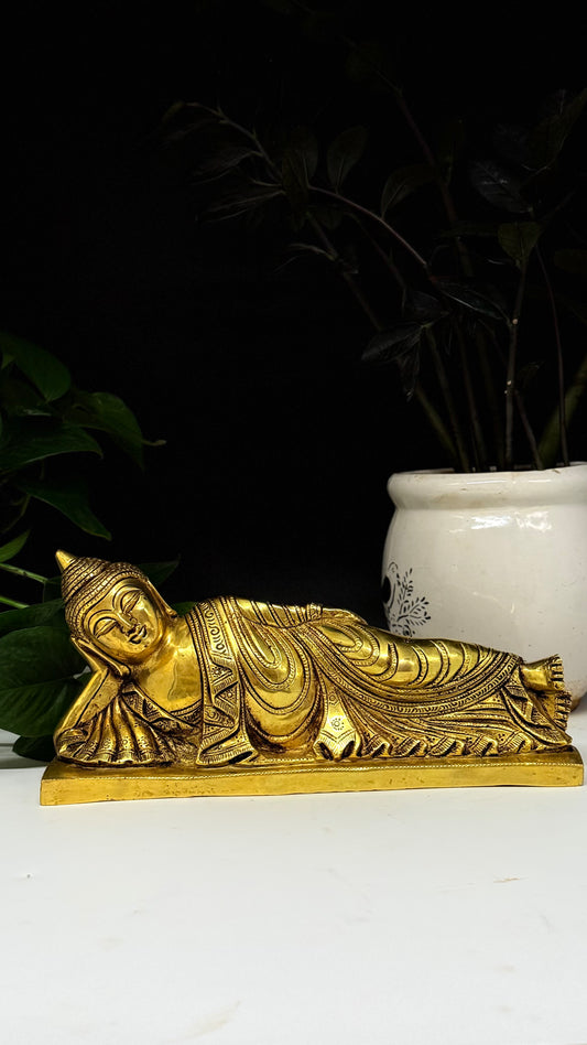 Handcrafted Brass Reclining Buddha - A Masterpiece of Calm