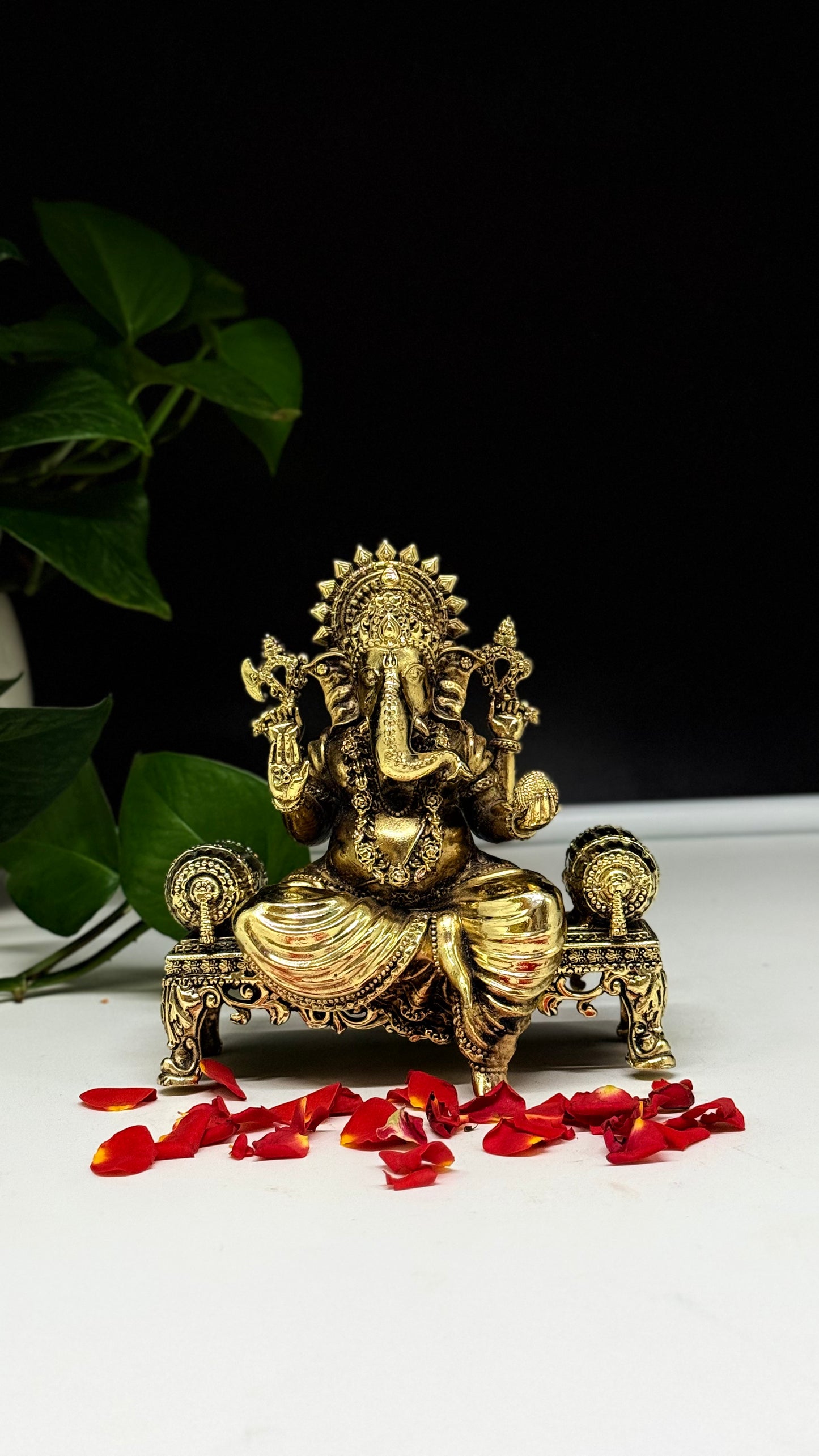 Handcrafted Brass Ganesha on Royal Asana - Artistic Divine Decor