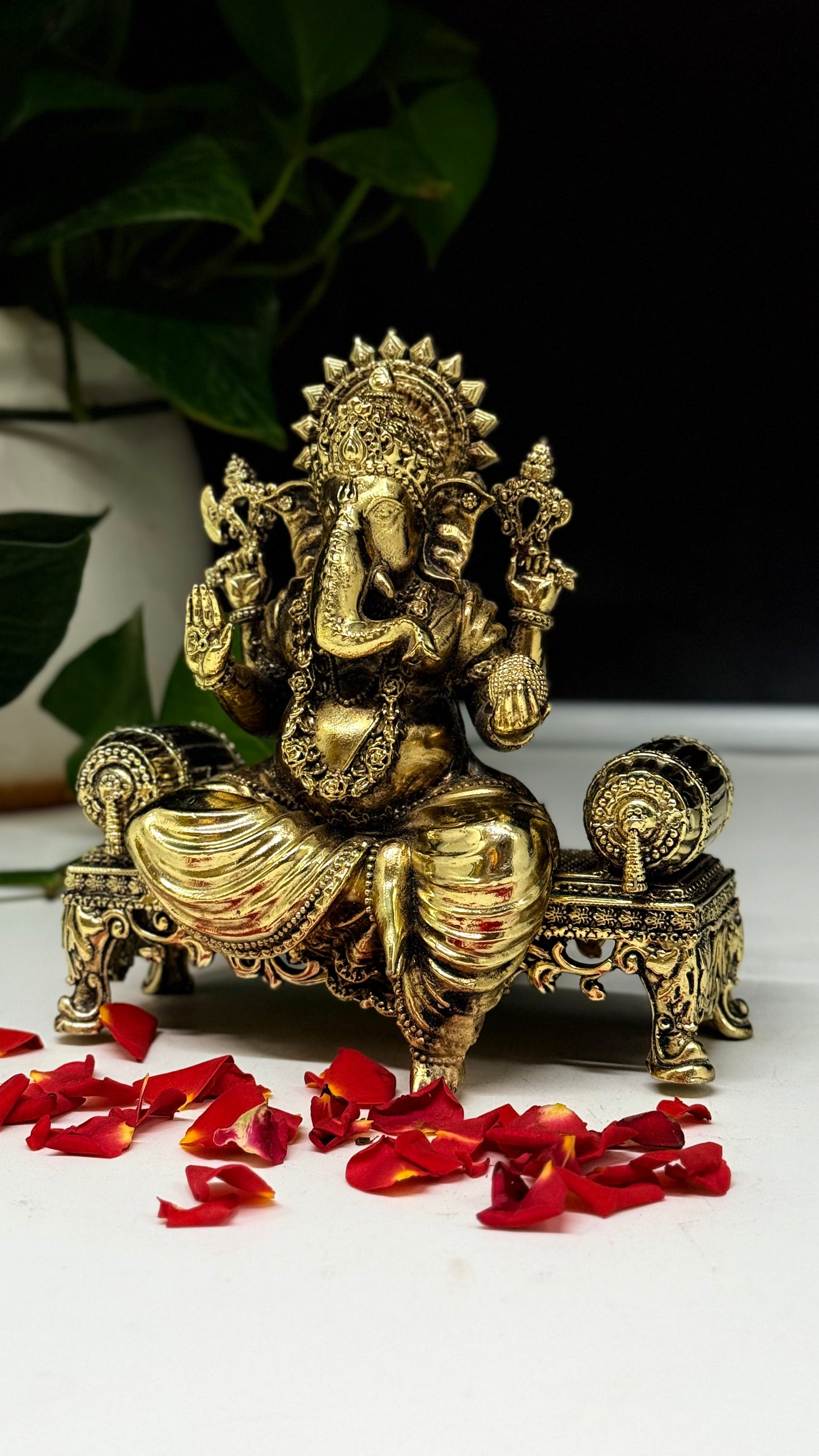 Handcrafted Brass Ganesha on Royal Asana - Artistic Divine Decor