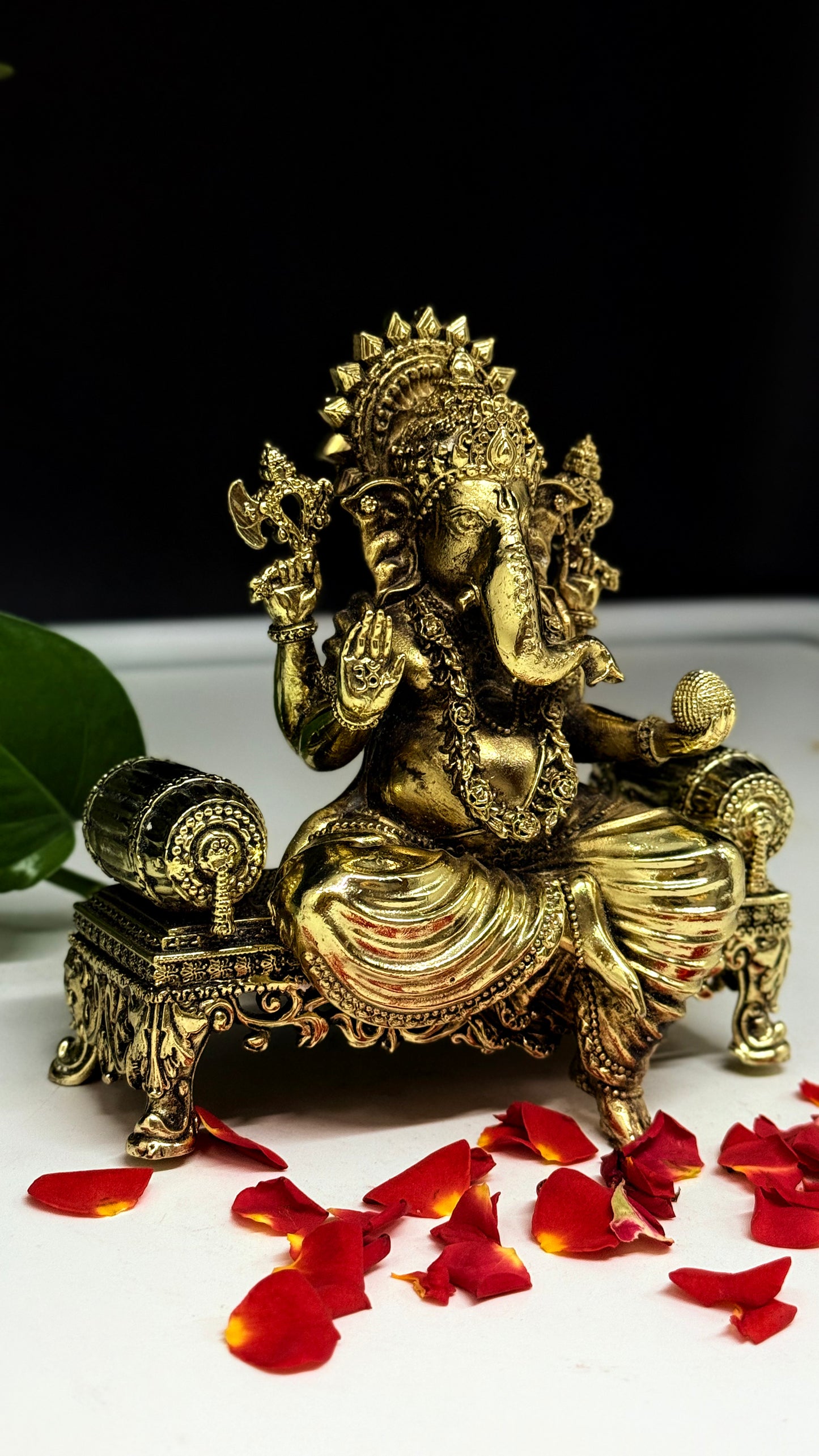 Handcrafted Brass Ganesha on Royal Asana - Artistic Divine Decor