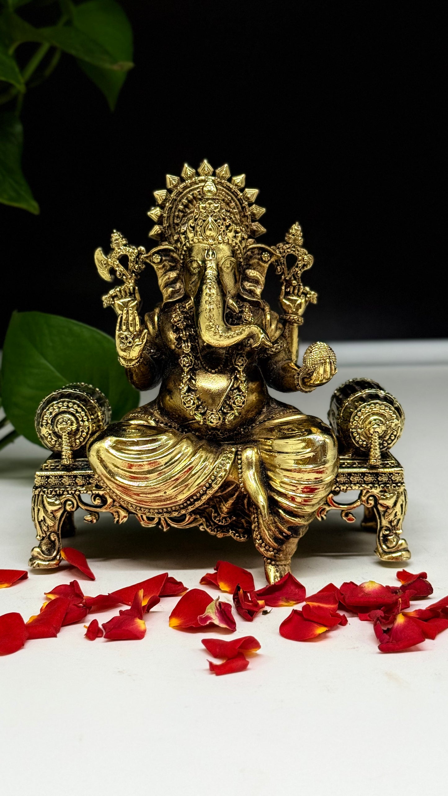 Handcrafted Brass Ganesha on Royal Asana - Artistic Divine Decor