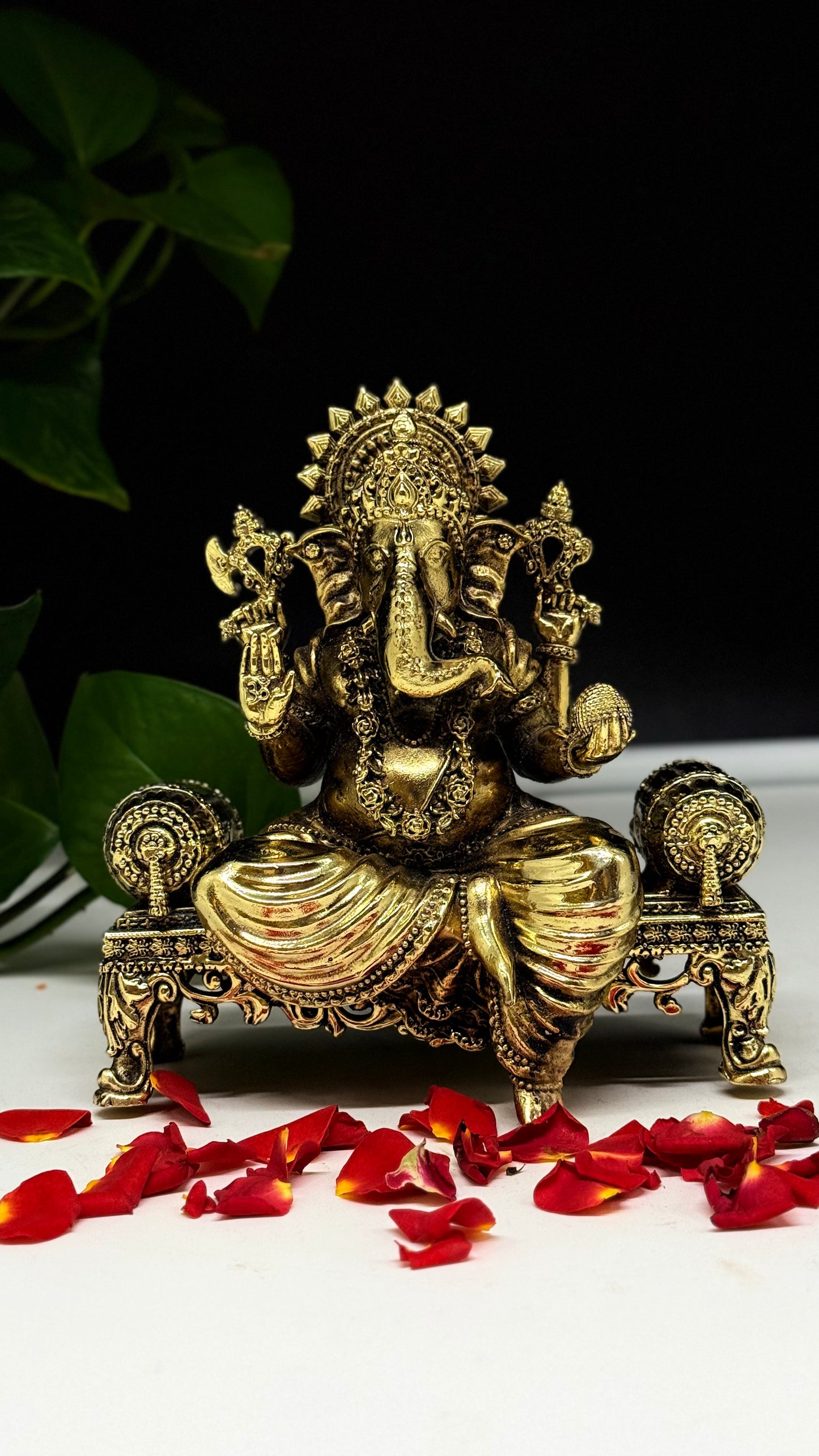 Handcrafted Brass Ganesha on Royal Asana - Artistic Divine Decor