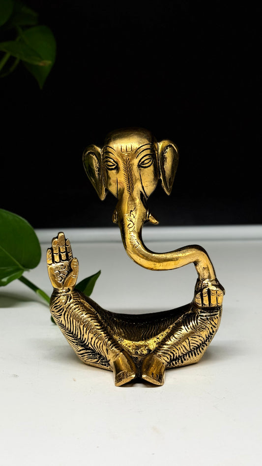 Handcrafted Brass Ganesha on Royal Asana - Artistic Divine Decor