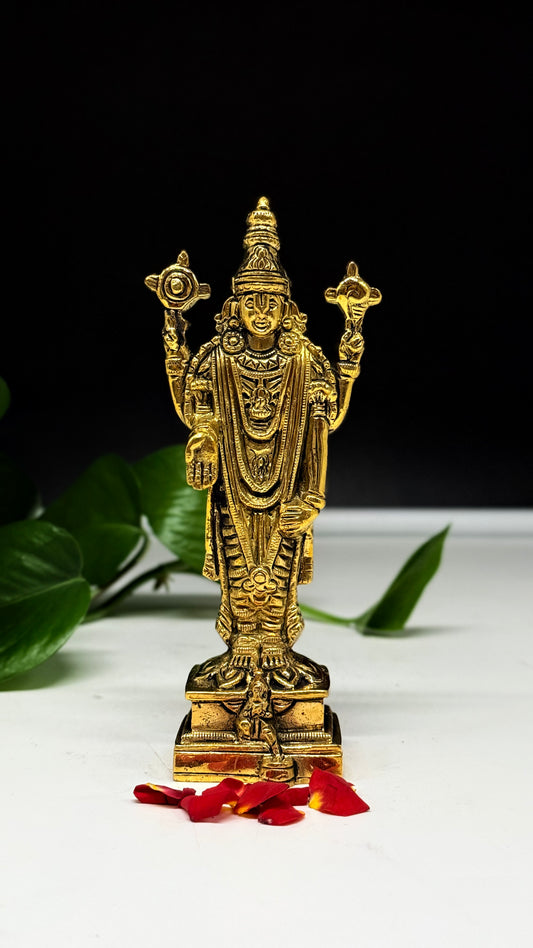 Handcrafted Brass Tirupati Balaji Murti - Lord Venkateswara Srinivasa Idol for Home Puja & Decor