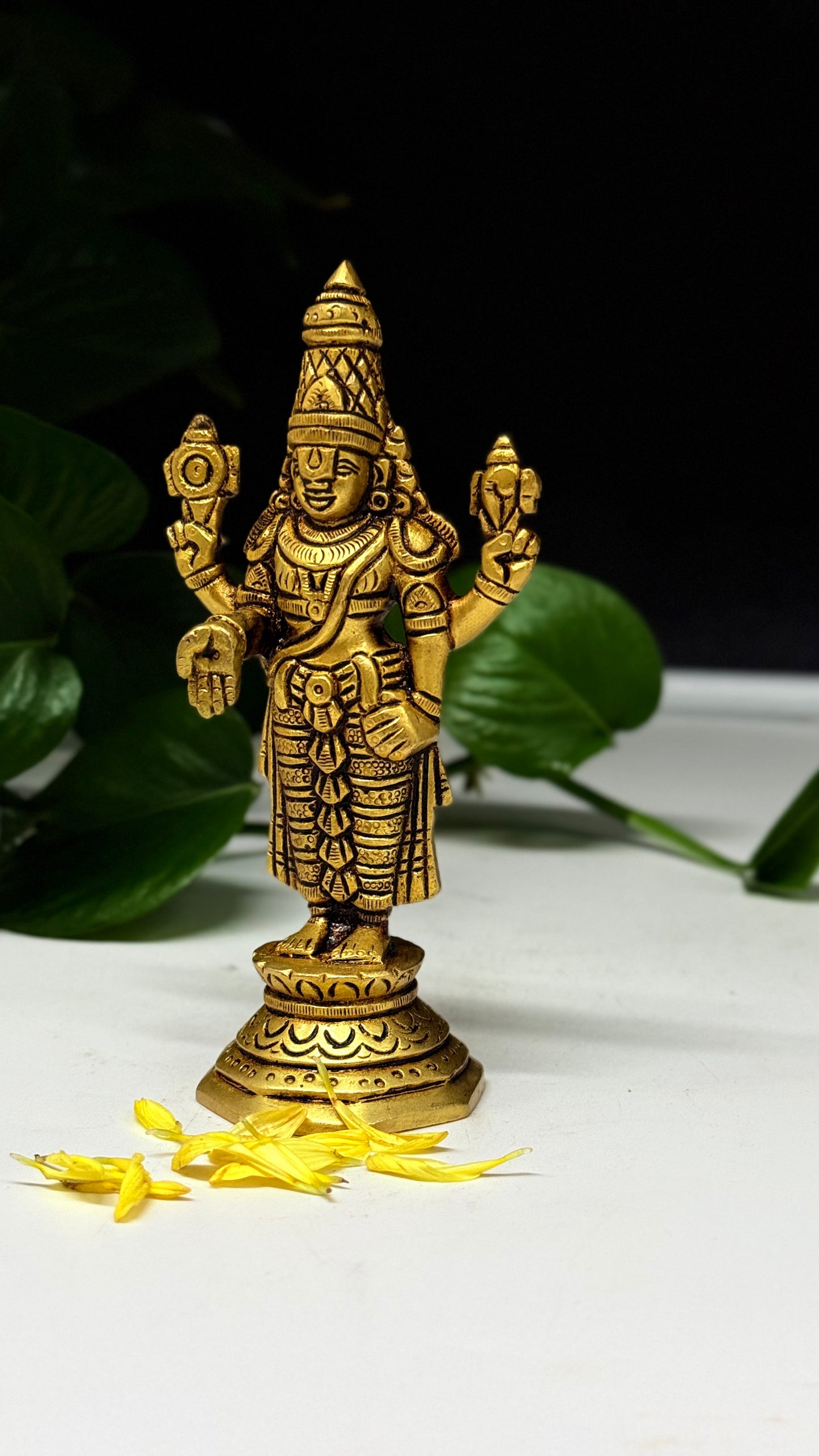 Divine Grace: Artisan-Crafted Brass Tirupati Balaji Murti - Lord Venkateswara Idol