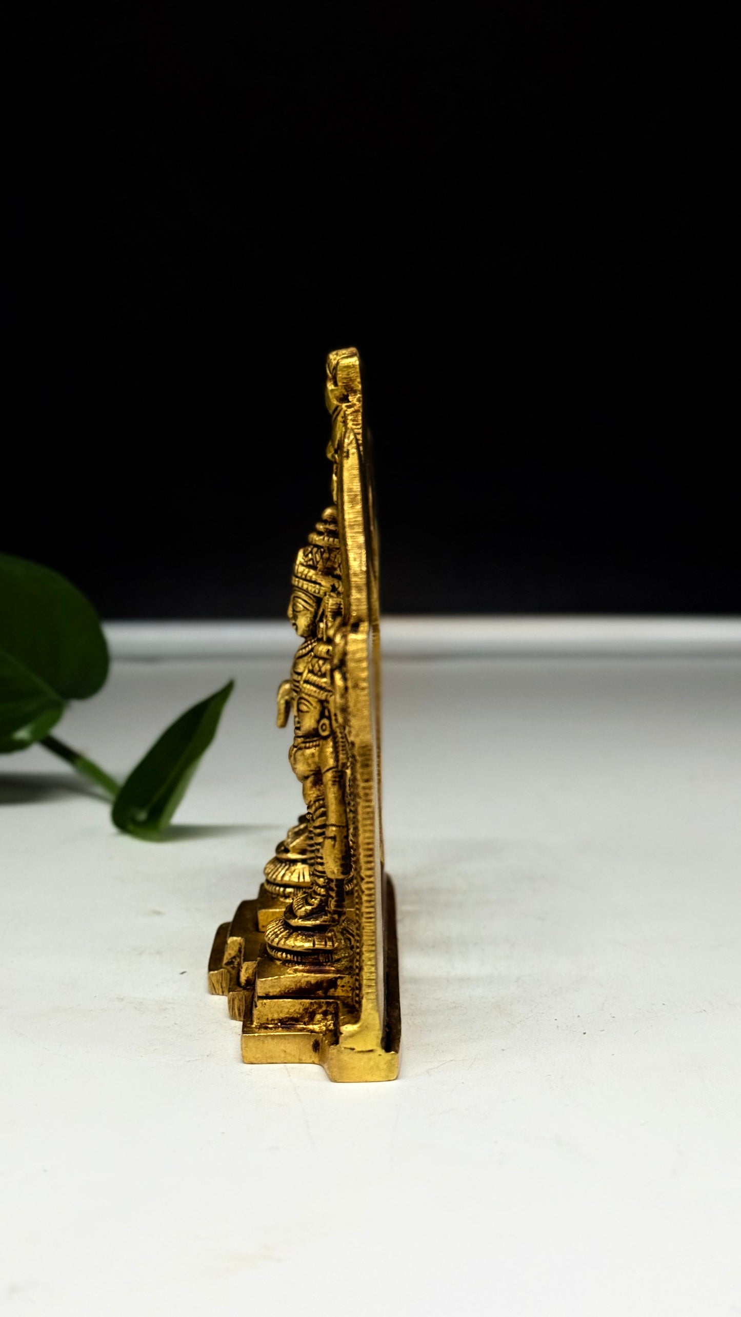 Brass Lord Venkateswara with Sridevi and Bhudevi under a Divine Arch