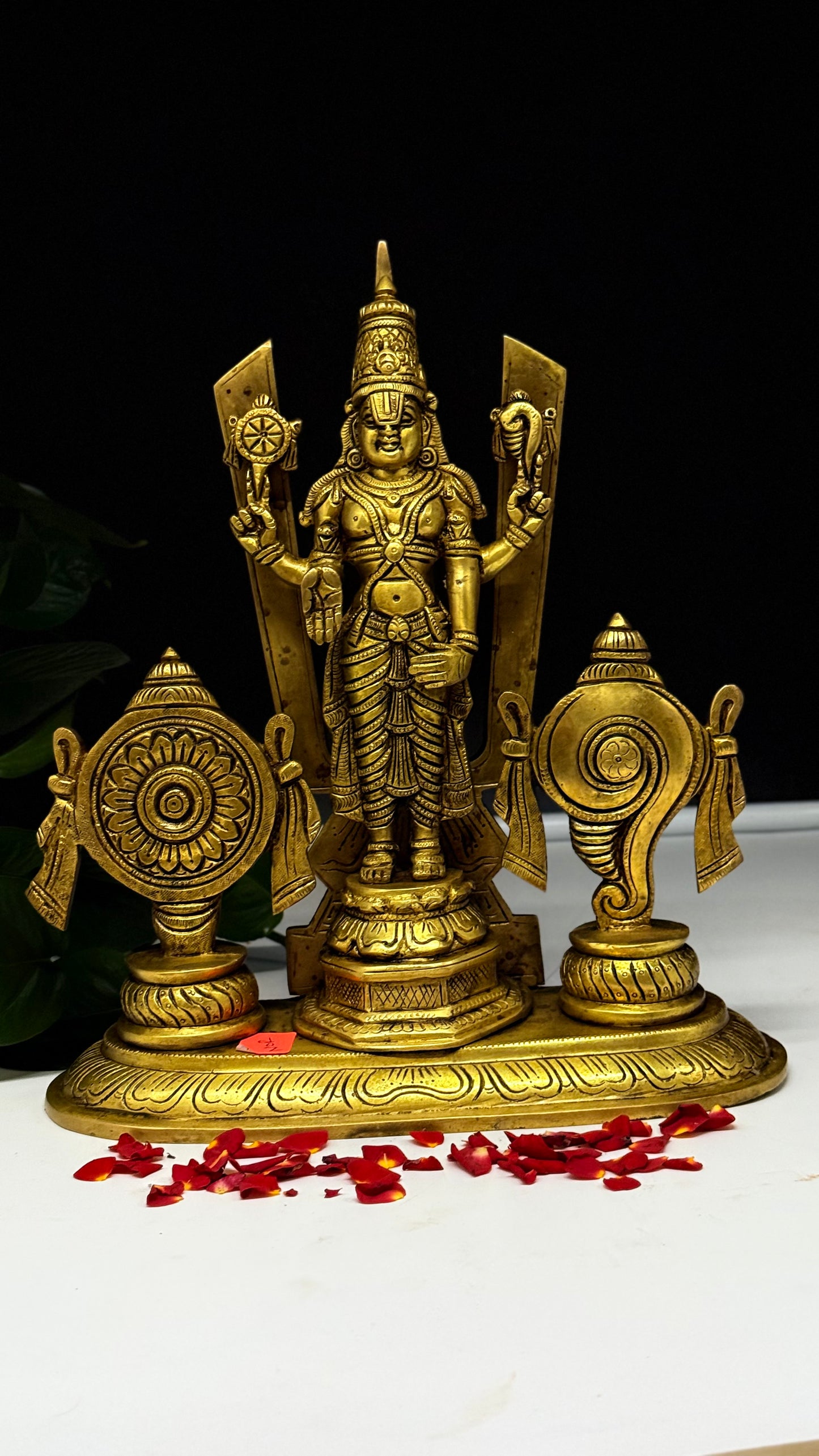 Brass Lord Venkateswara with Chakra & Shankha Pillars