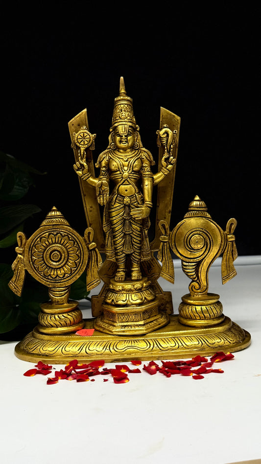 Brass Lord Venkateswara with Chakra & Shankha Pillars