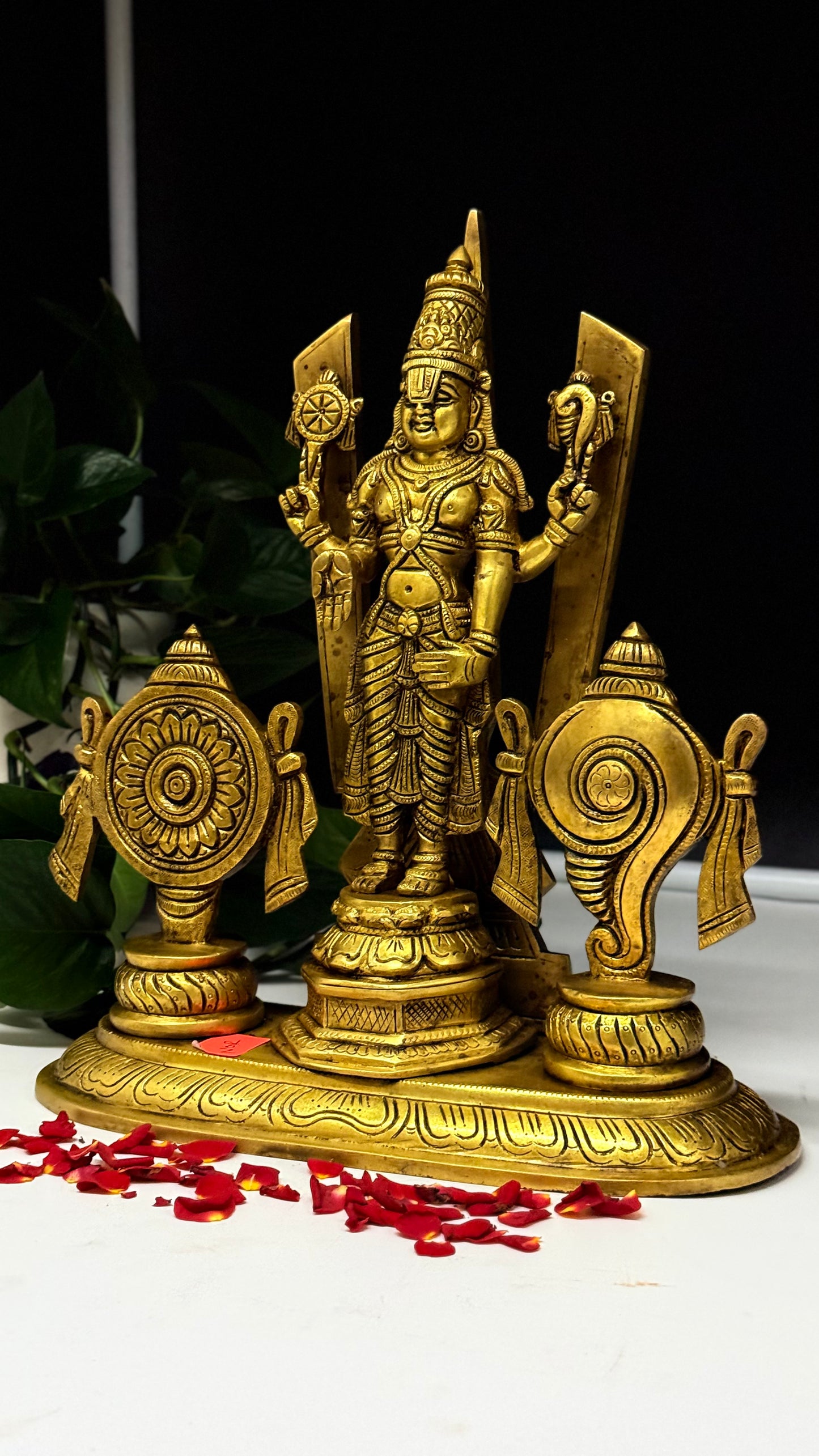 Brass Lord Venkateswara with Chakra & Shankha Pillars