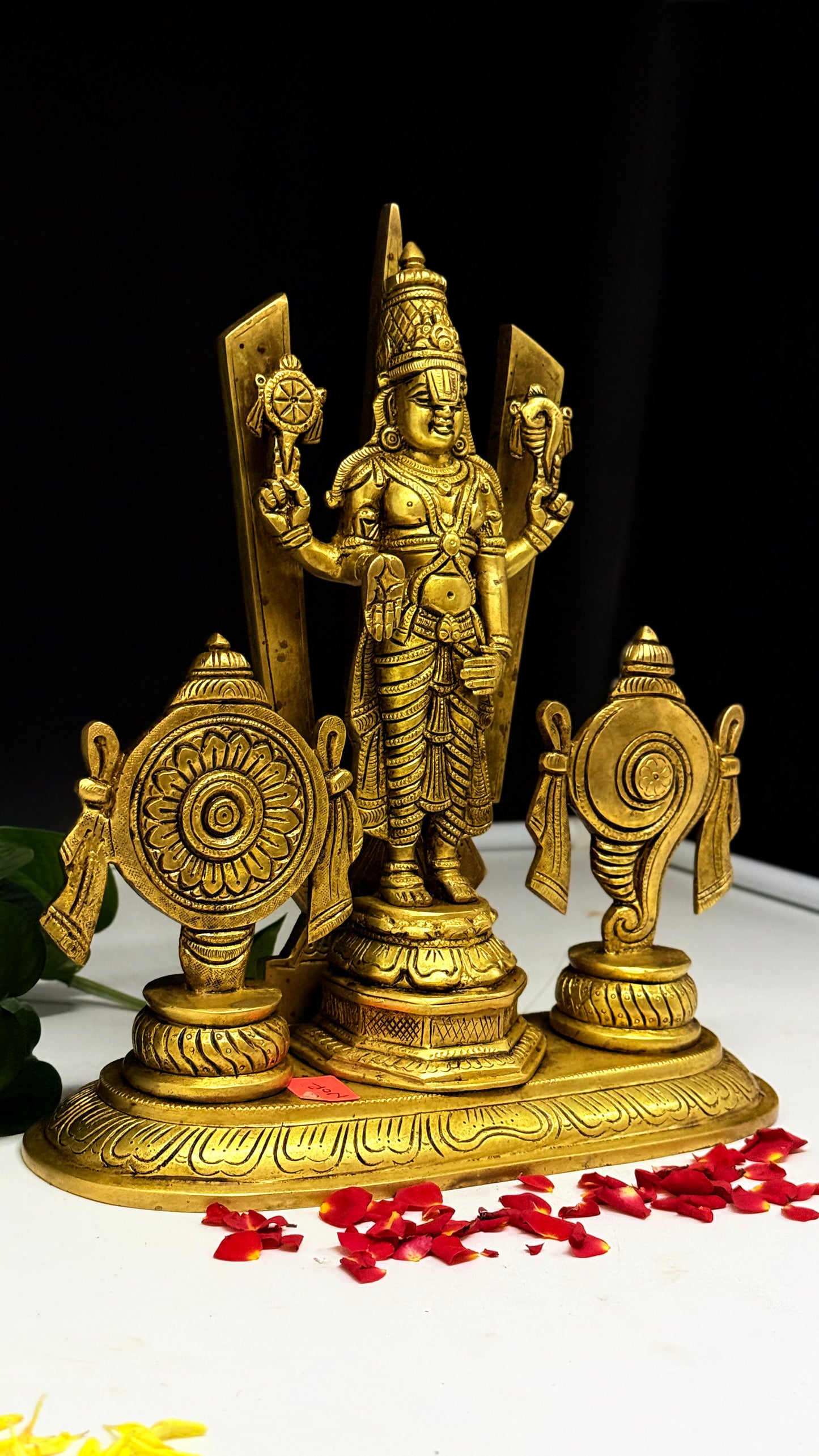 Brass Lord Venkateswara with Chakra & Shankha Pillars